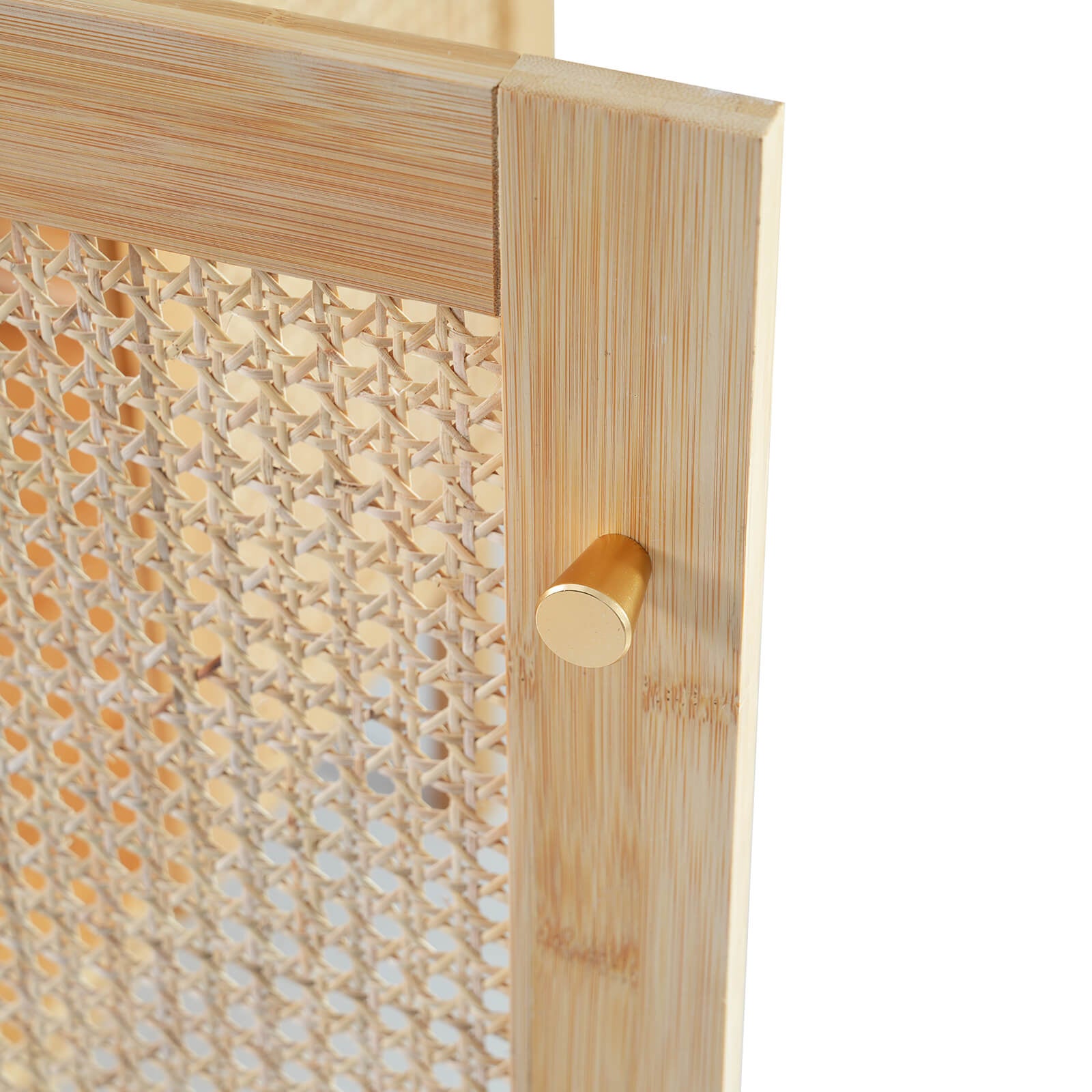 Detail of handles on 30" rattan bathroom vanity with top basin