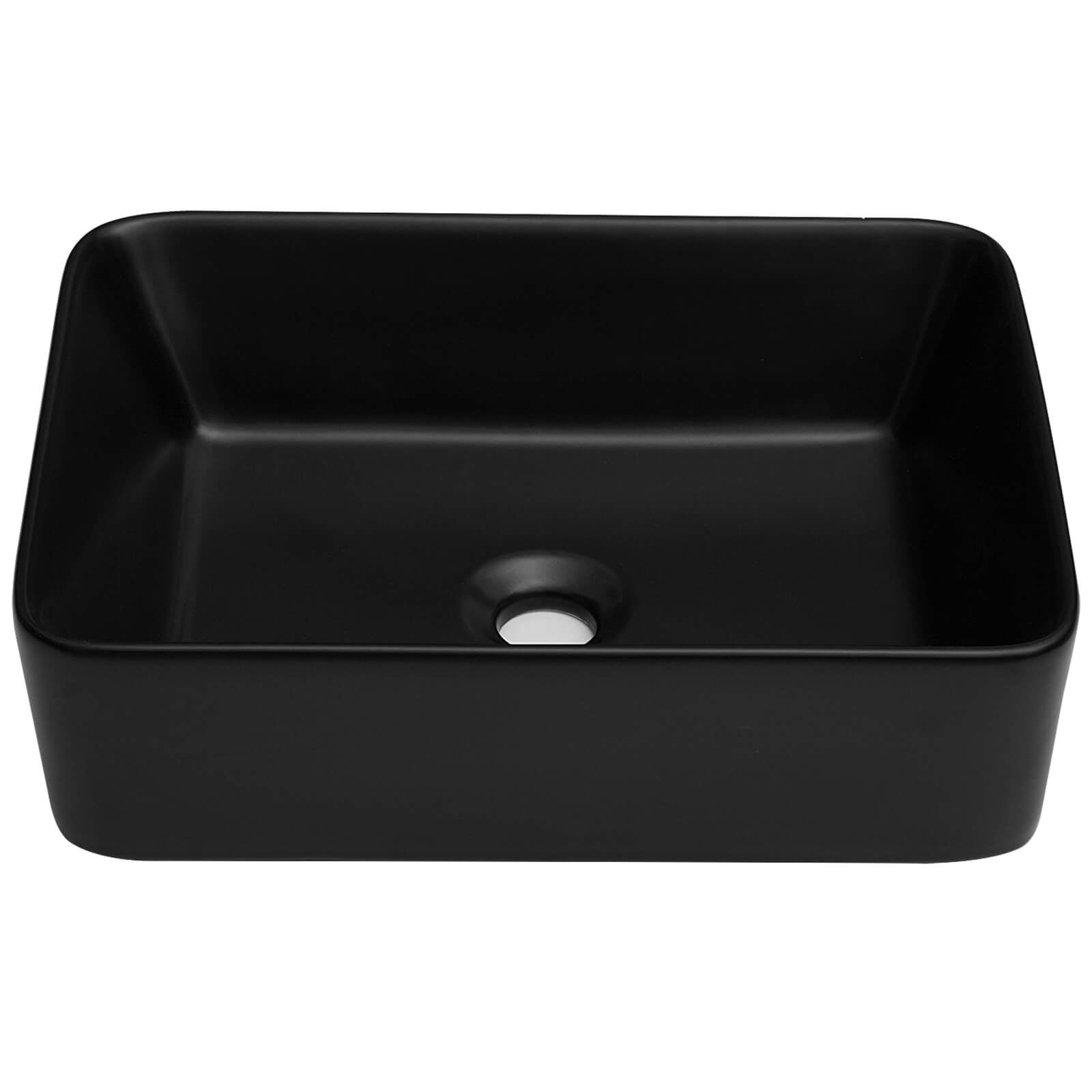 black ceramic sink for vessel installation on bathroom vanity