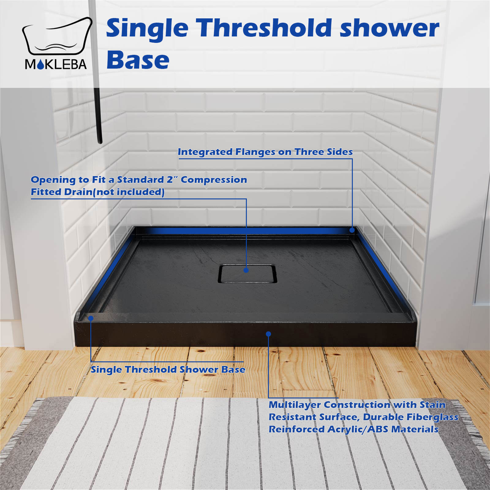 black shower pan with easy clean removable drain cover