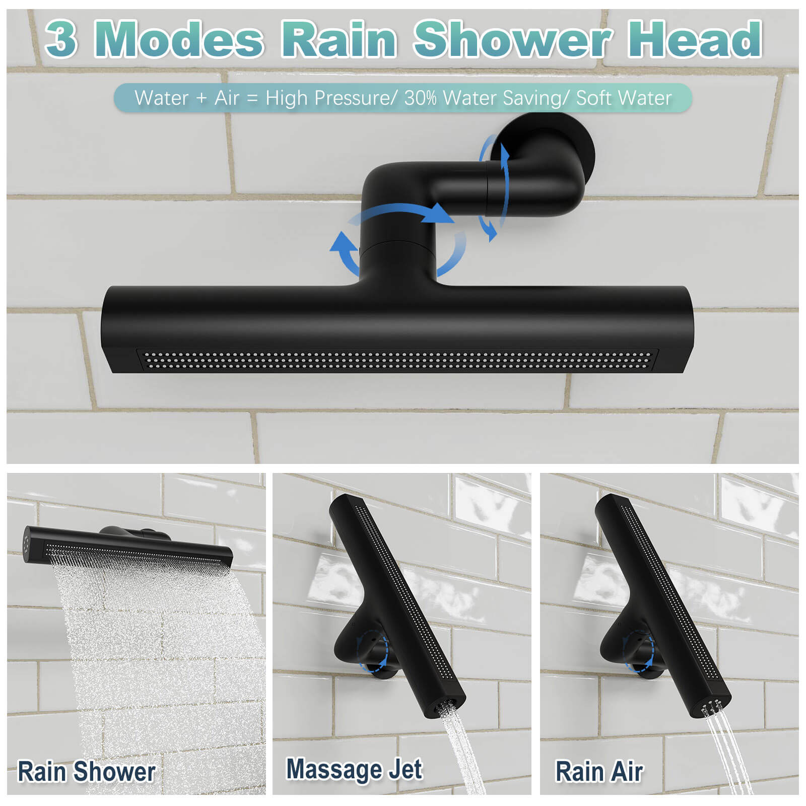 8" Shower Systems with Adjustable 3-Spray Cylindrical Shower Head And 6-Spray Handheld, Wall Mount