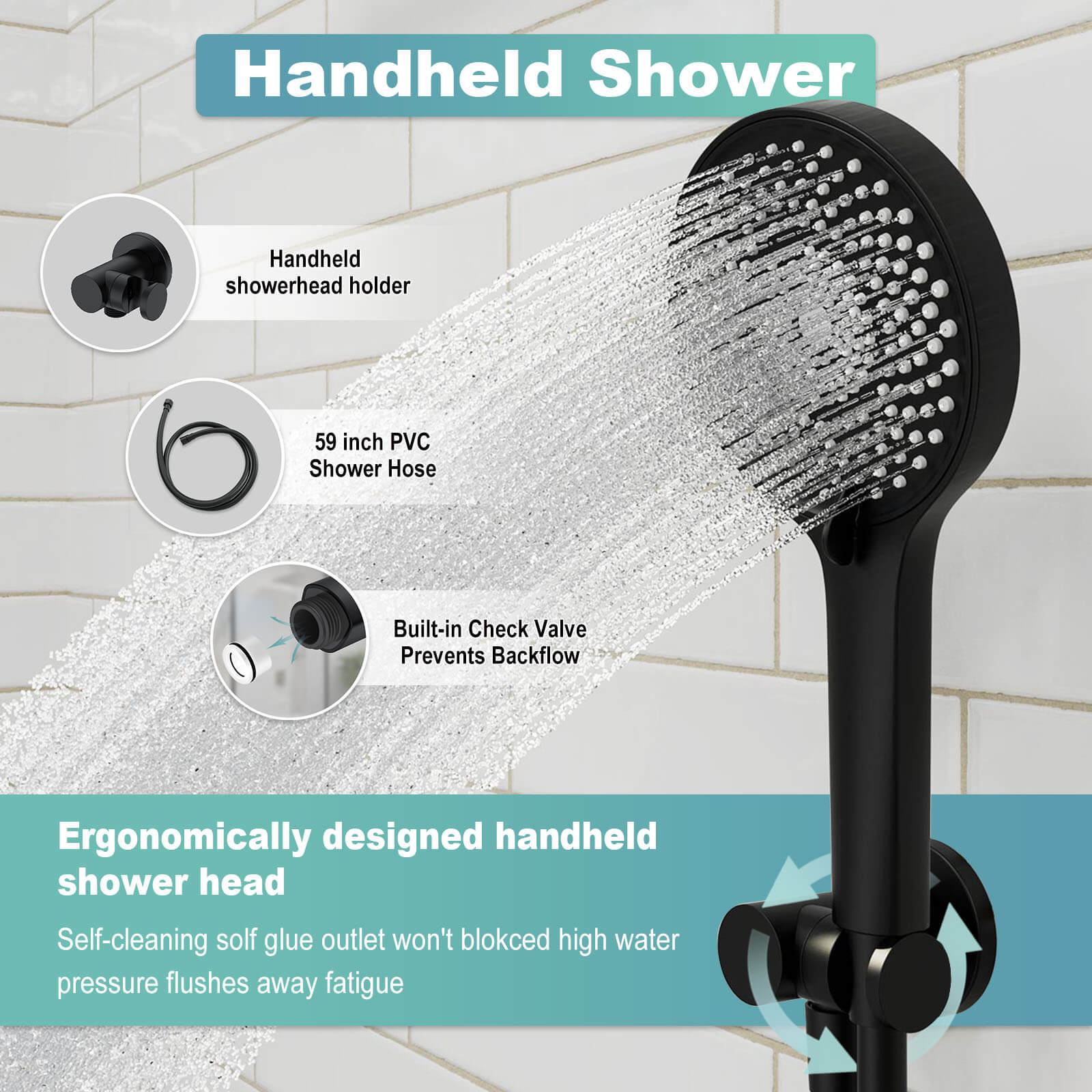 8" Shower Systems with Adjustable 3-Spray Cylindrical Shower Head And 6-Spray Handheld, Wall Mount