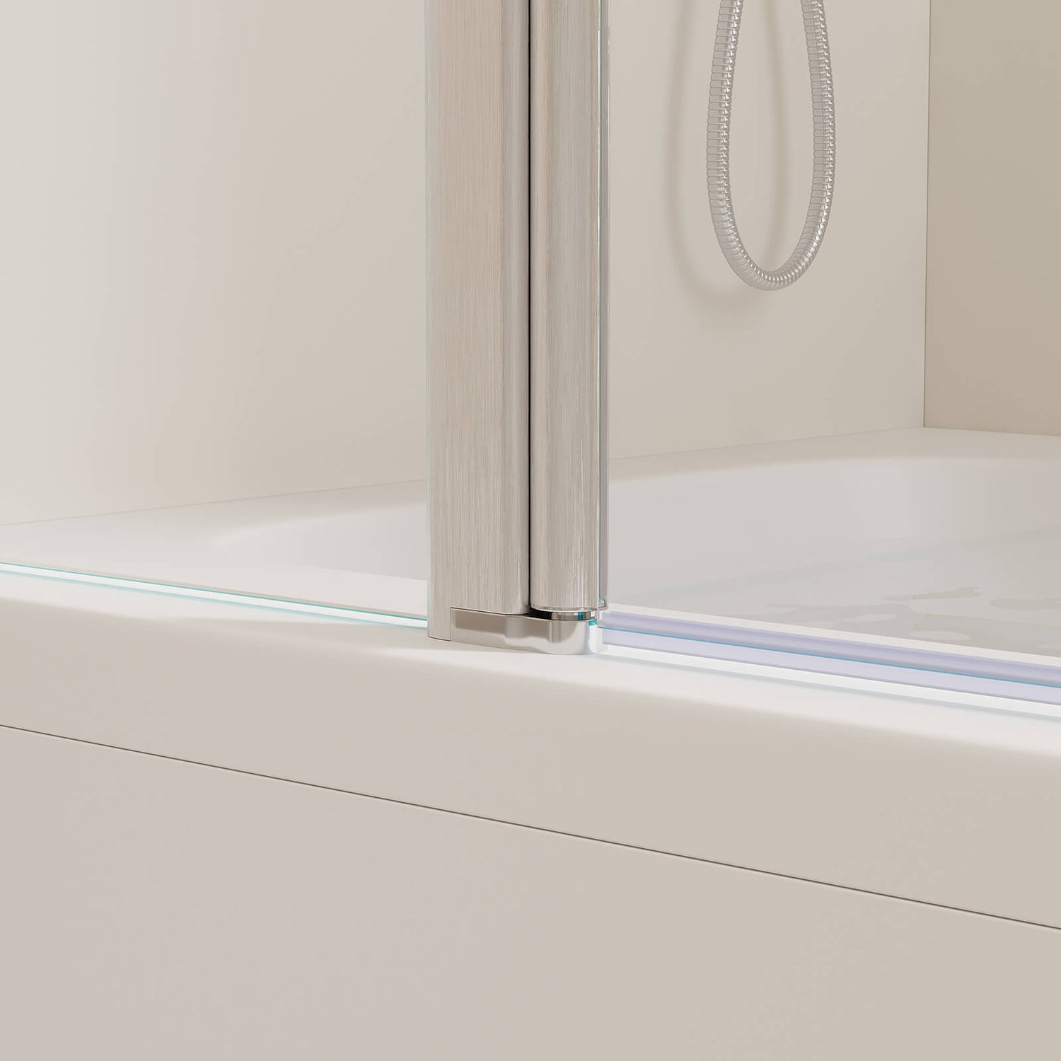 brushed finish aluminum shower door with soft close lift mechanism