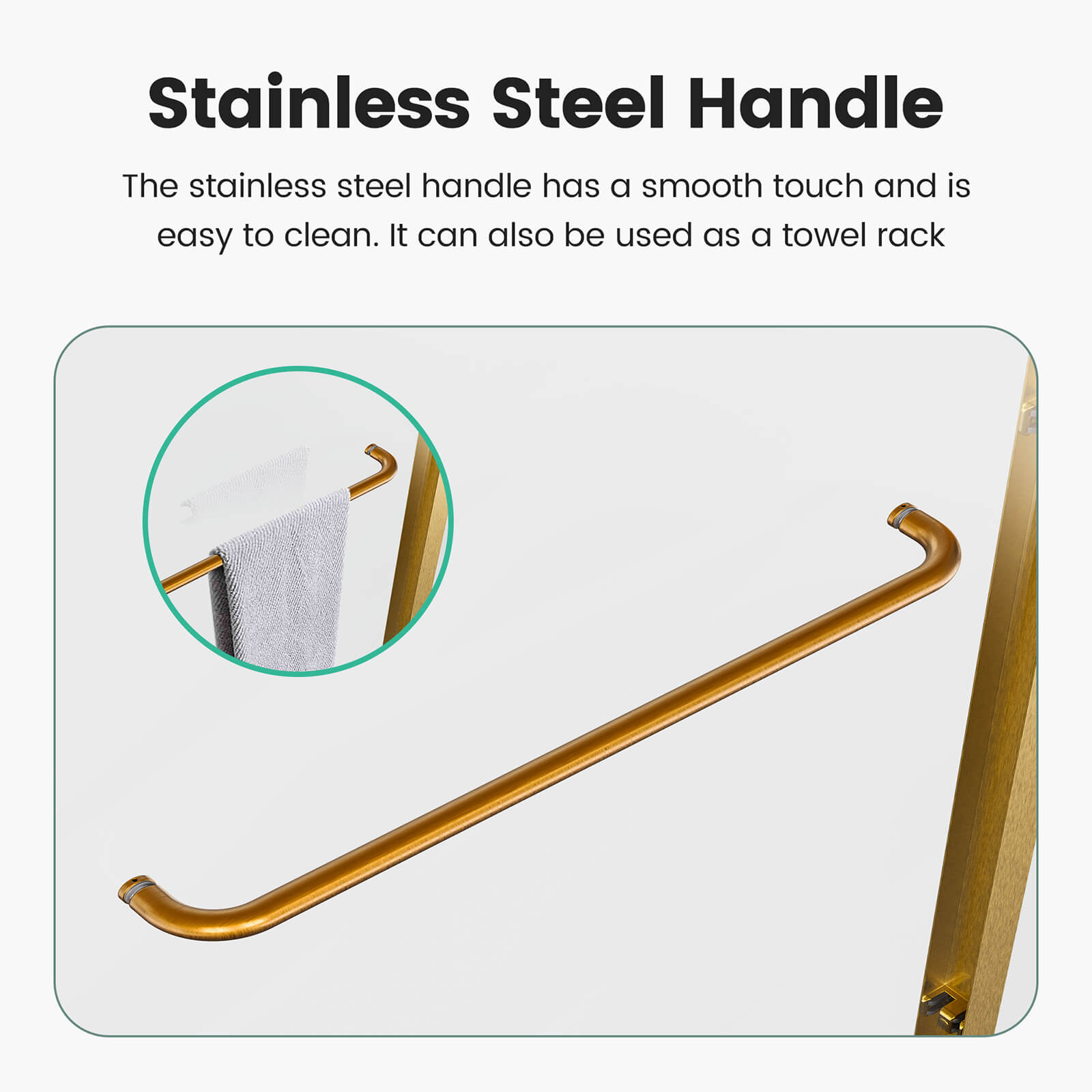 brushed gold double sliding shower door with towel bar handle