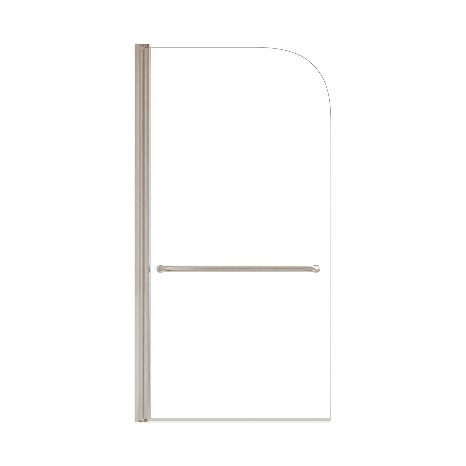 brushed nickel bathtub pivot shower door front view