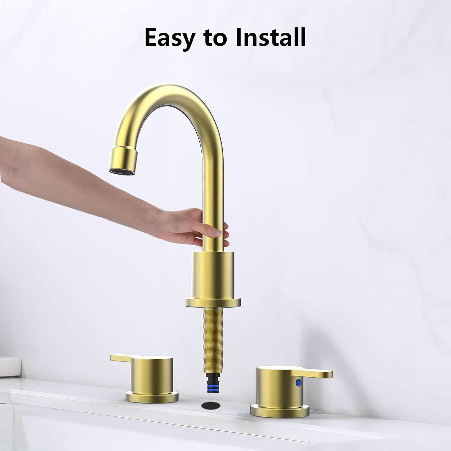 brushed gold 2 handle 3 hole Bathroom Faucet easy to install