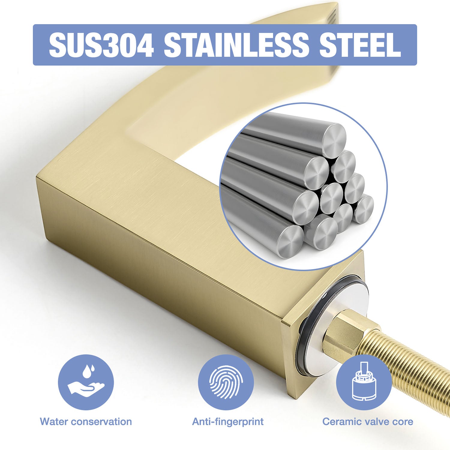 brushed gold bathroom sink faucet with SUS304 stainless steel