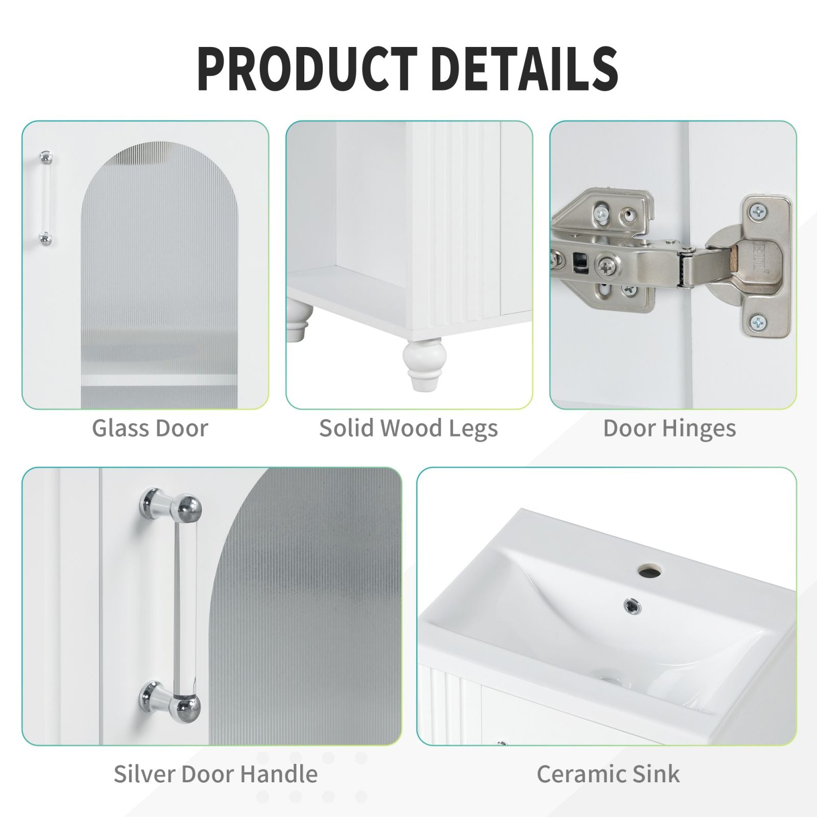 20" white bathroom vanity details