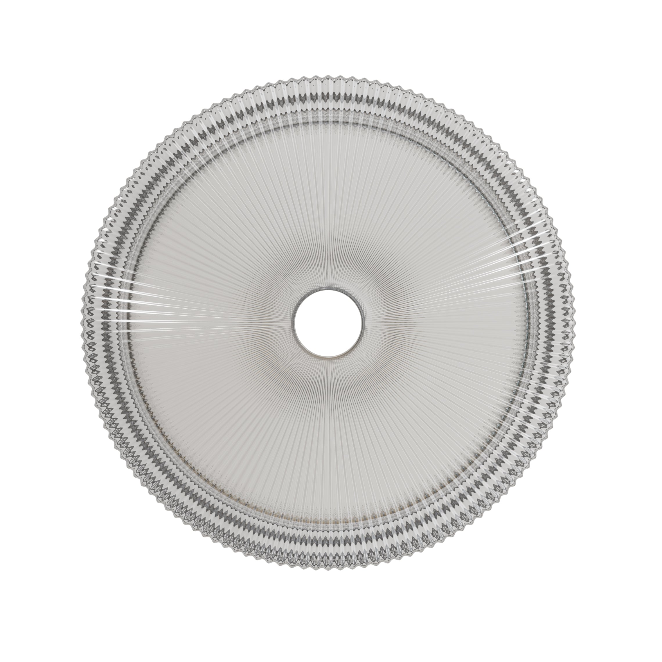 Round Transparent Crystal Glass Above-Counter Vessel Sink top view radial ribbed pattern centered drain hole