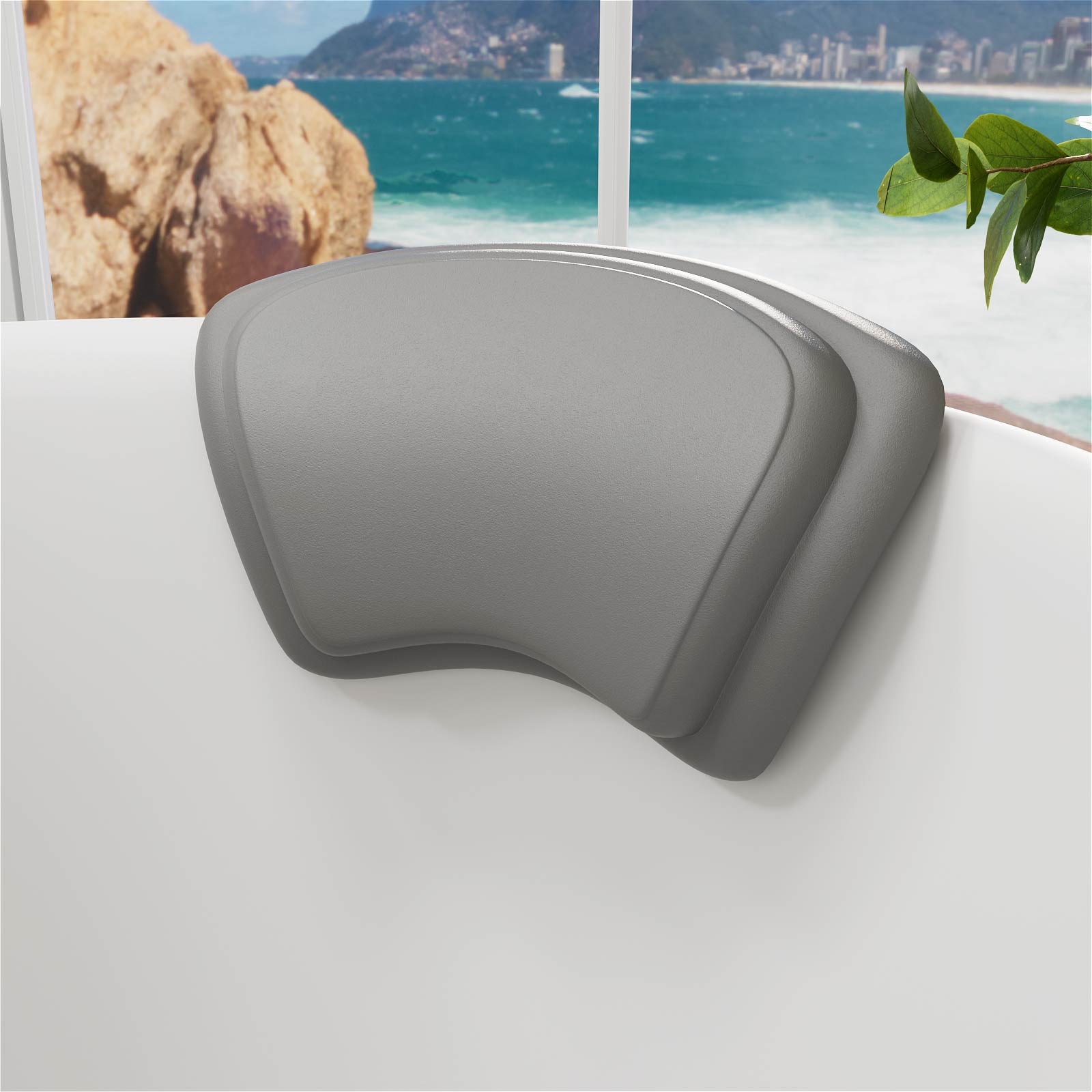 comfortable gray bath pillow for relaxing in the tub