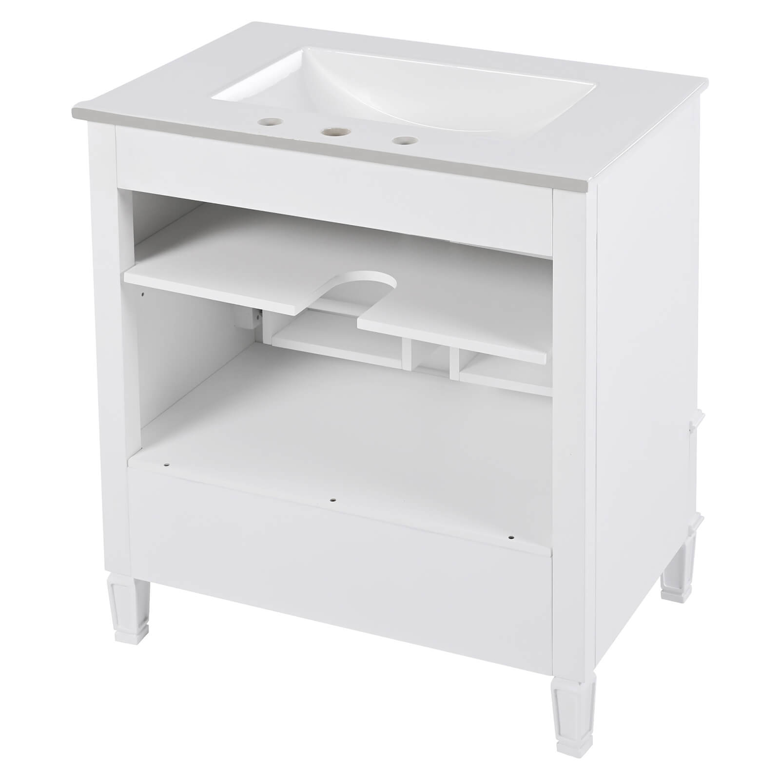 compact short leg white vanity for small bathroom spaces