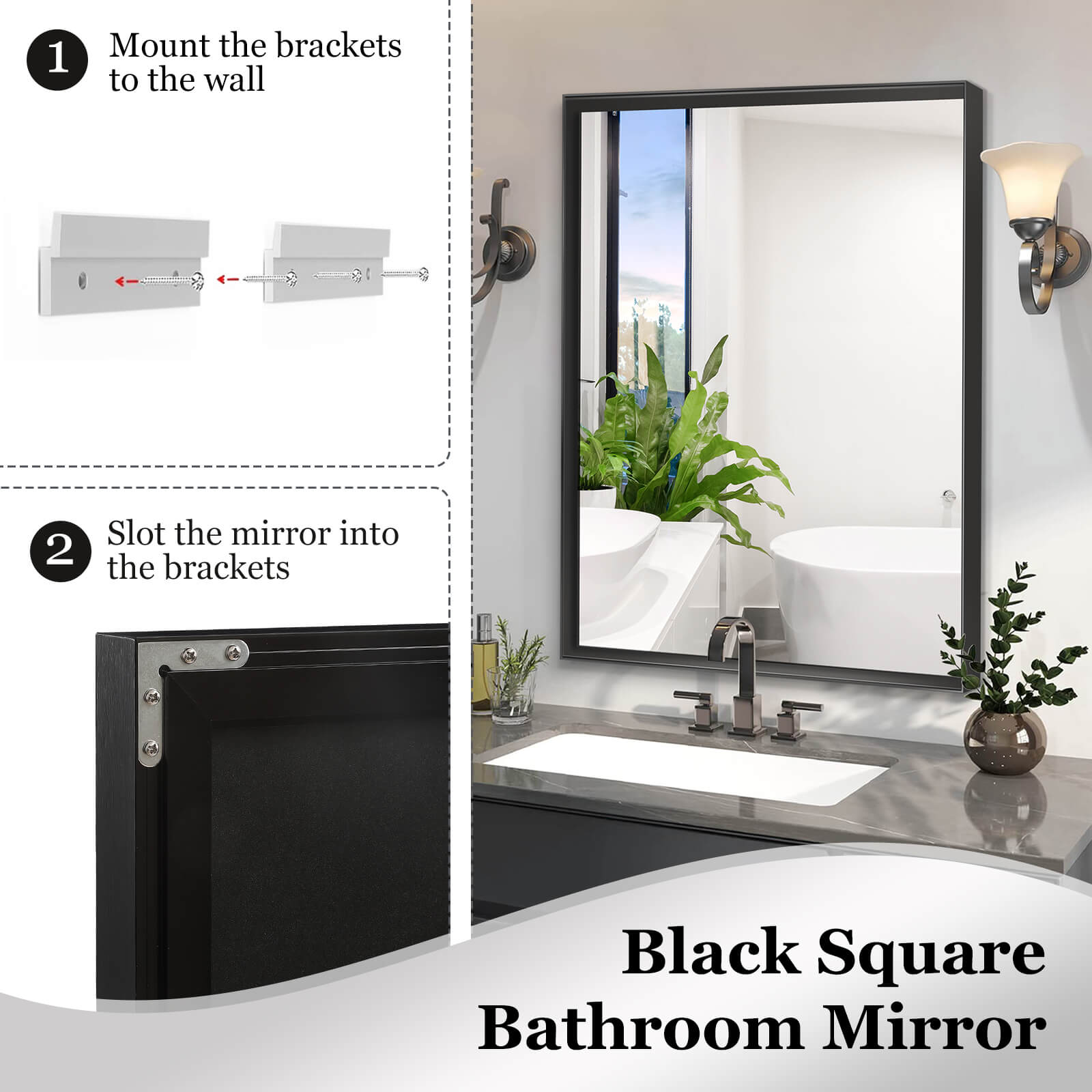 36" x 24" Aluminum Frame Bathroom Mirror with Beveled Edge