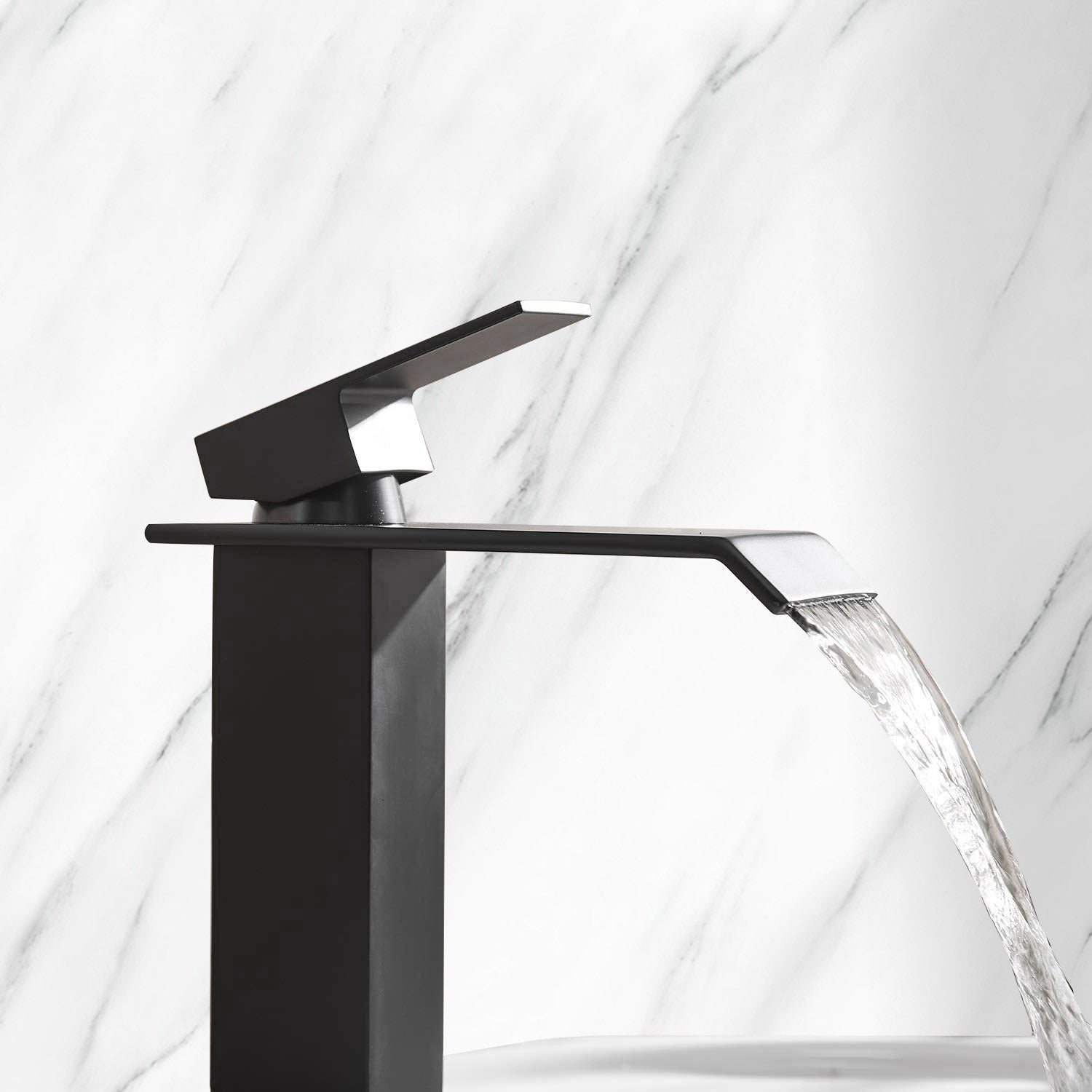 detail image of Matte Black Stainless Steel Single Handle Waterfall Bathroom Faucet