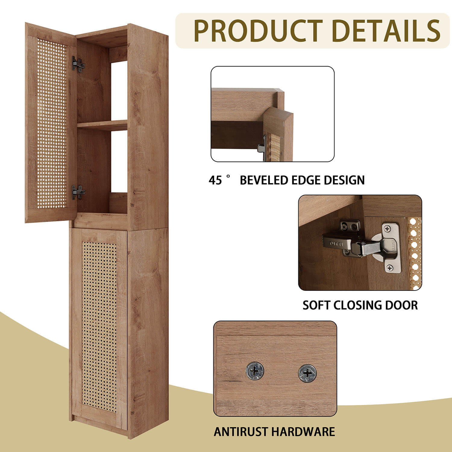 details of 24 inch White Oak Bathroom Wall Cabinet