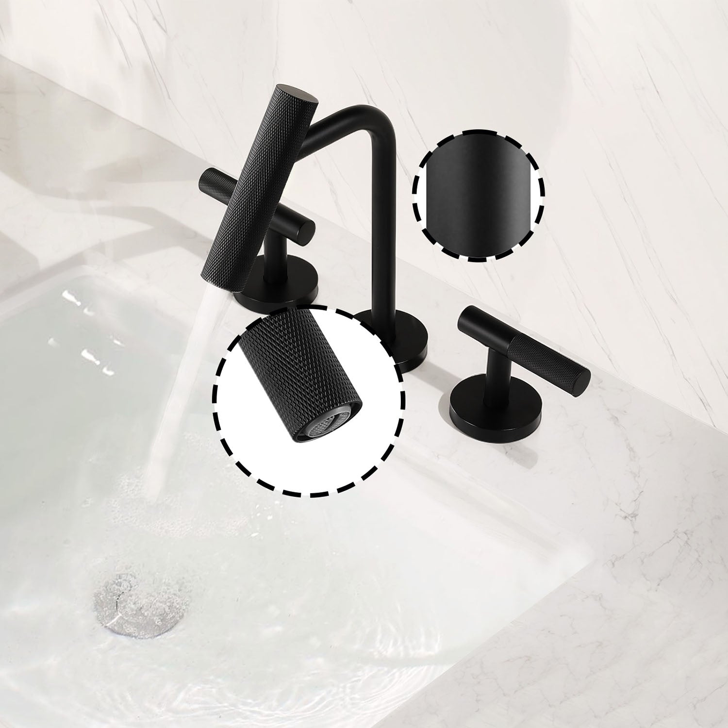 details of Matte Black 8 inch Widespread Two-Handle Bathroom Sink Faucet