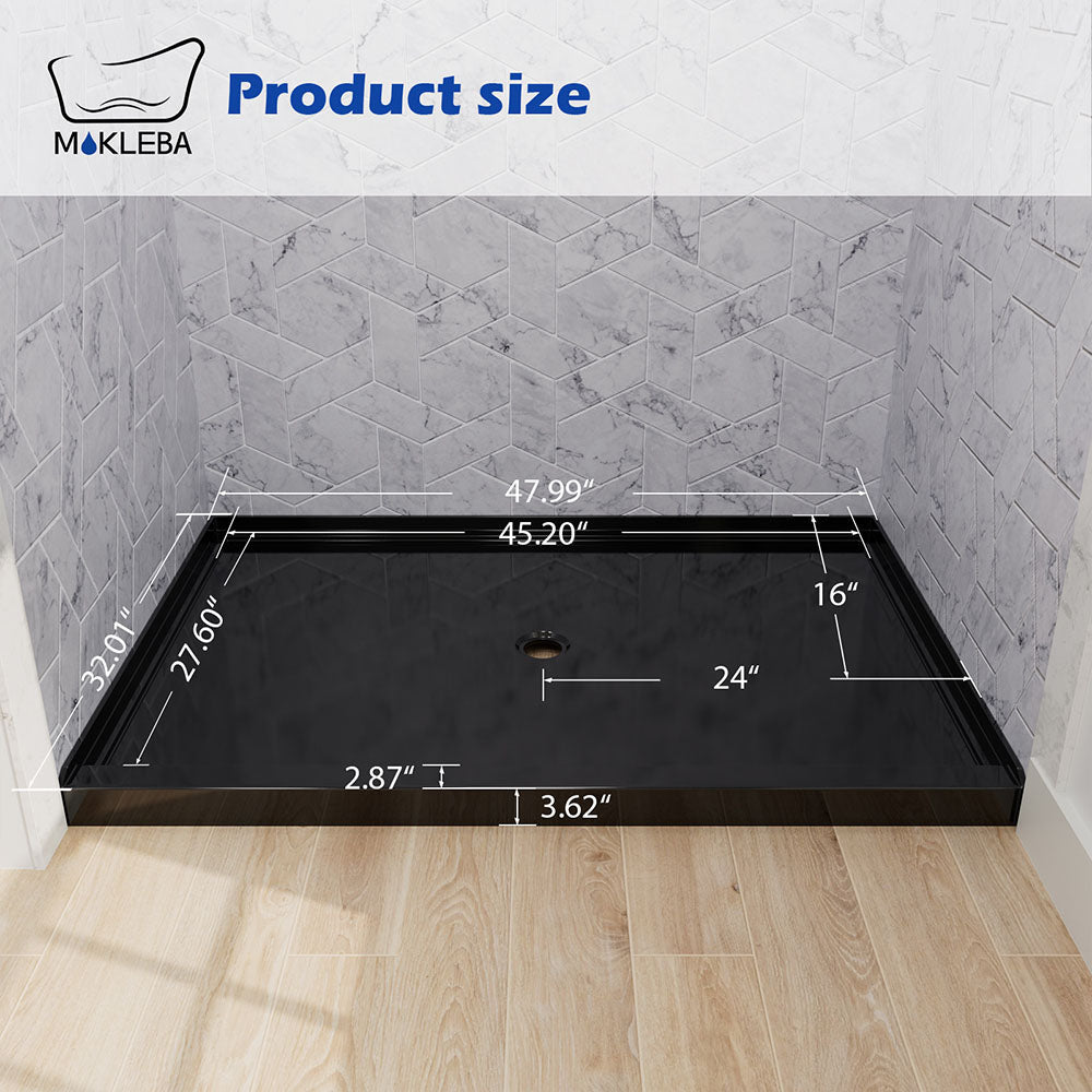 dimensions of 48 x 32 inch black center drain shower tray