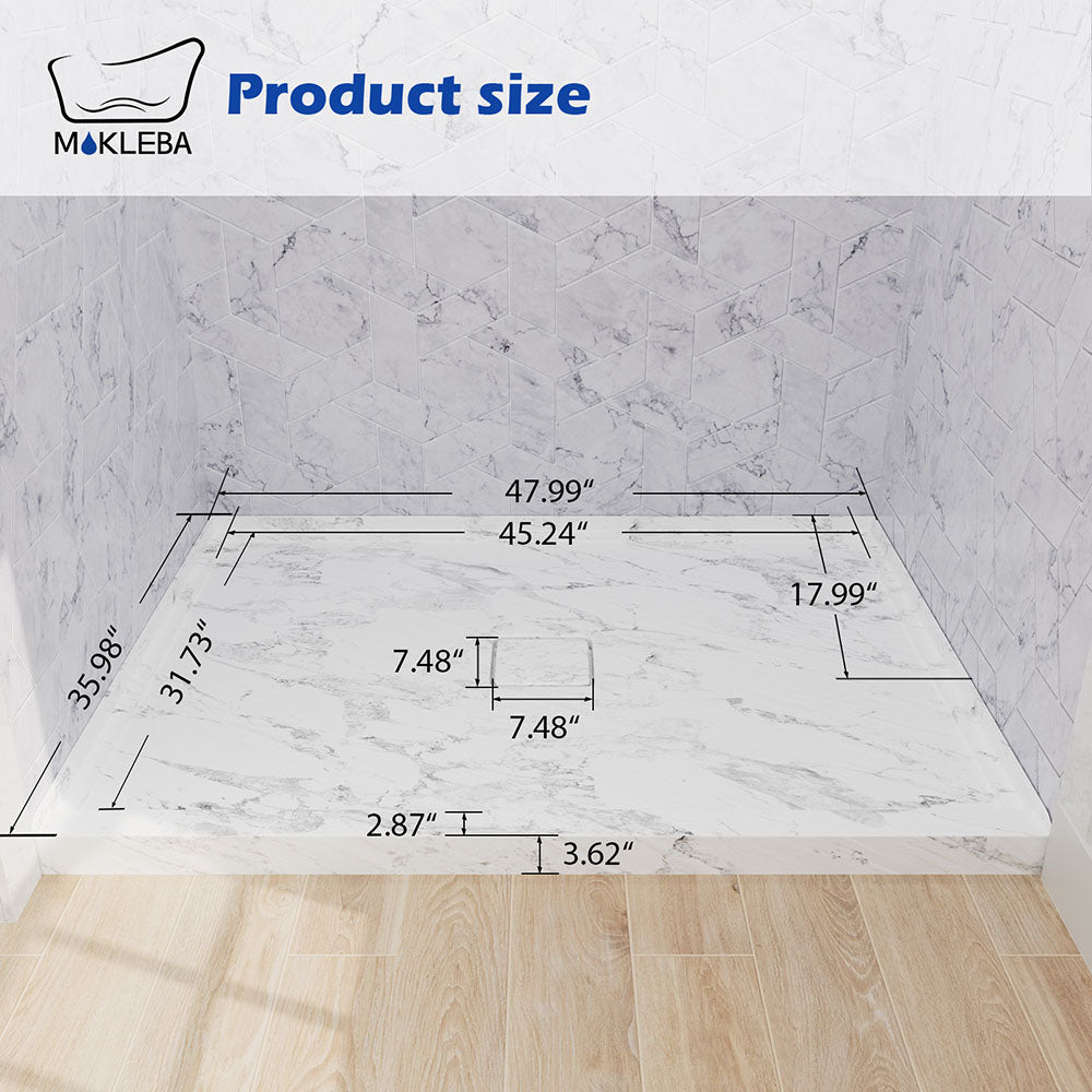 dimensions of modern 48x36 center drain shower base