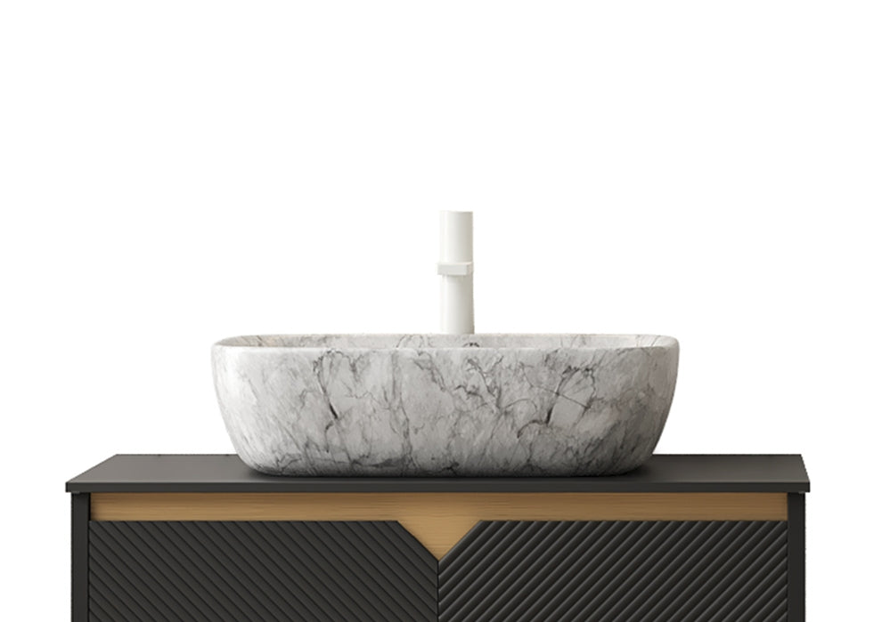 19"x15" White Ceramic Rectangular Bathroom Sink with Marble Pattern