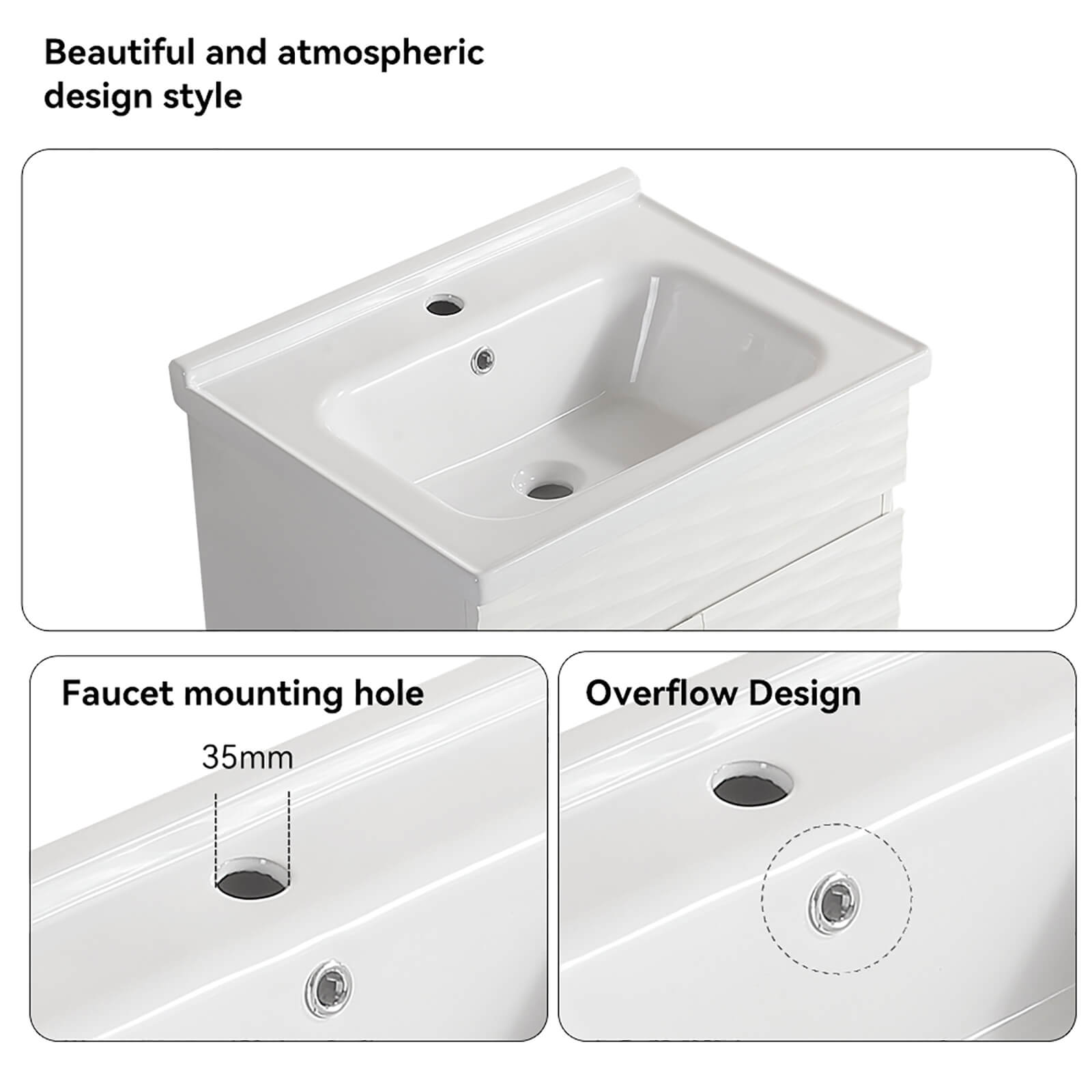 elegant ceramic sink with overflow and faucet hole