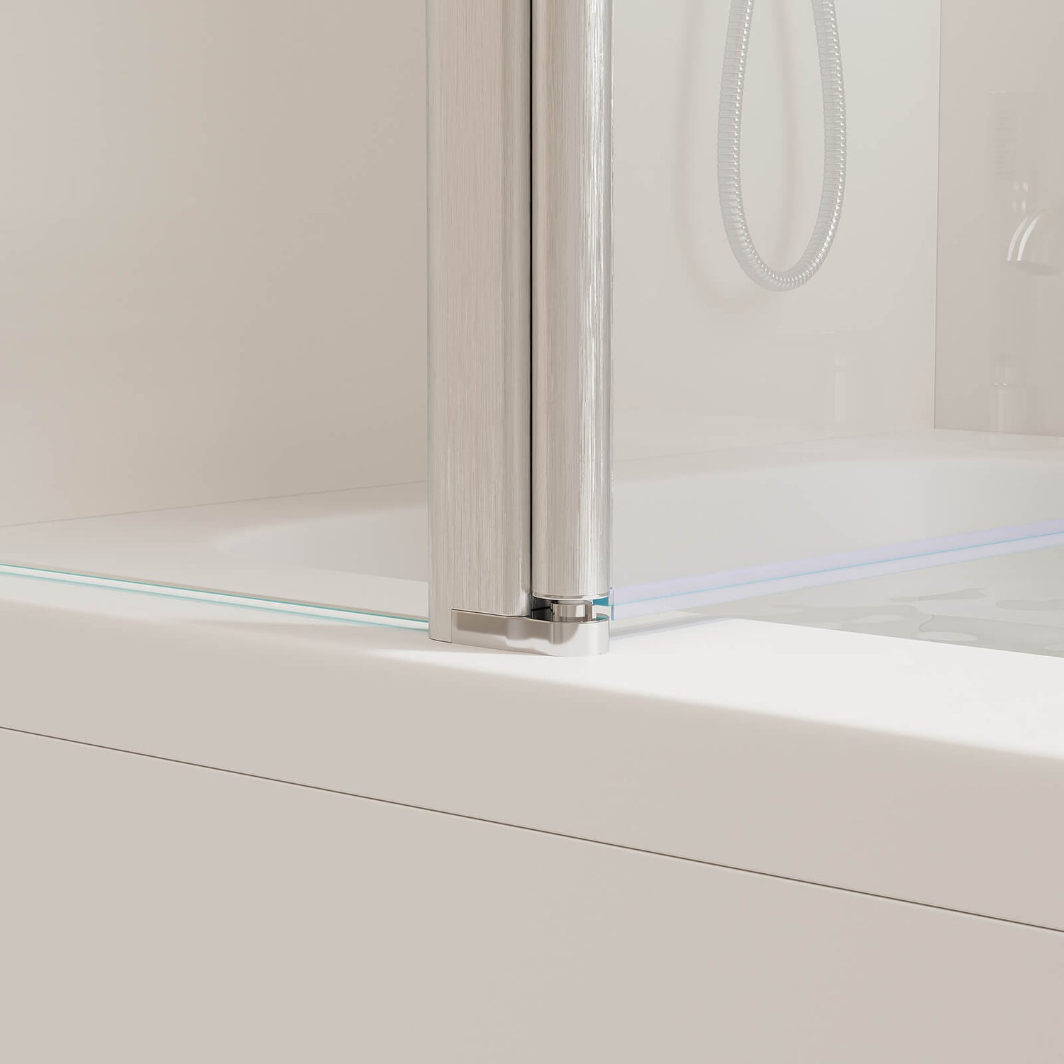 elegant dual panel pivoting shower door in brushed aluminum finish