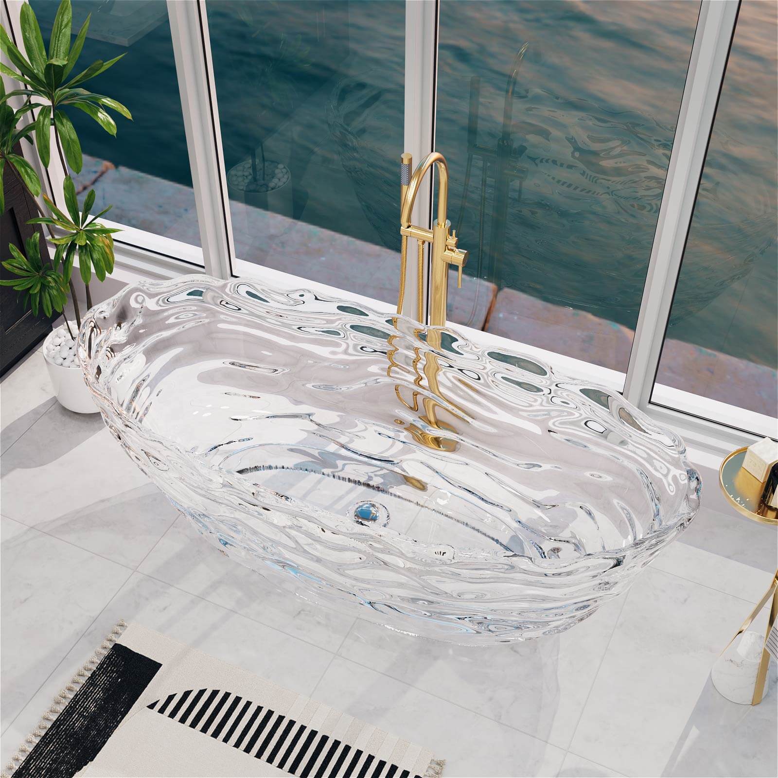 elegant transparent bathtub inspired by flowing water