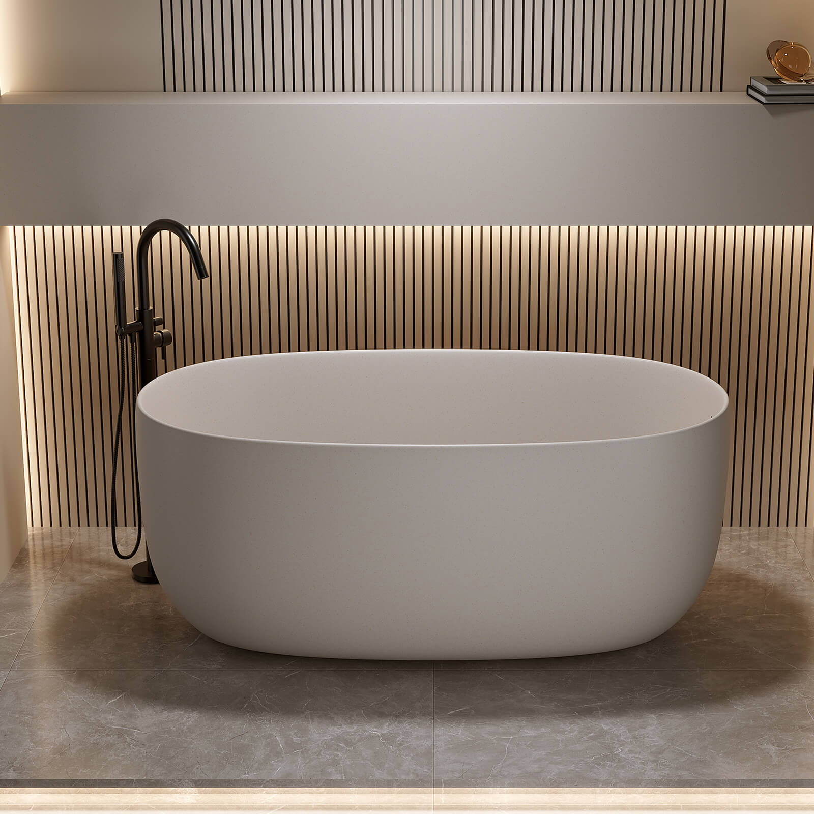 ergonomic beige bathtub with smooth oval design
