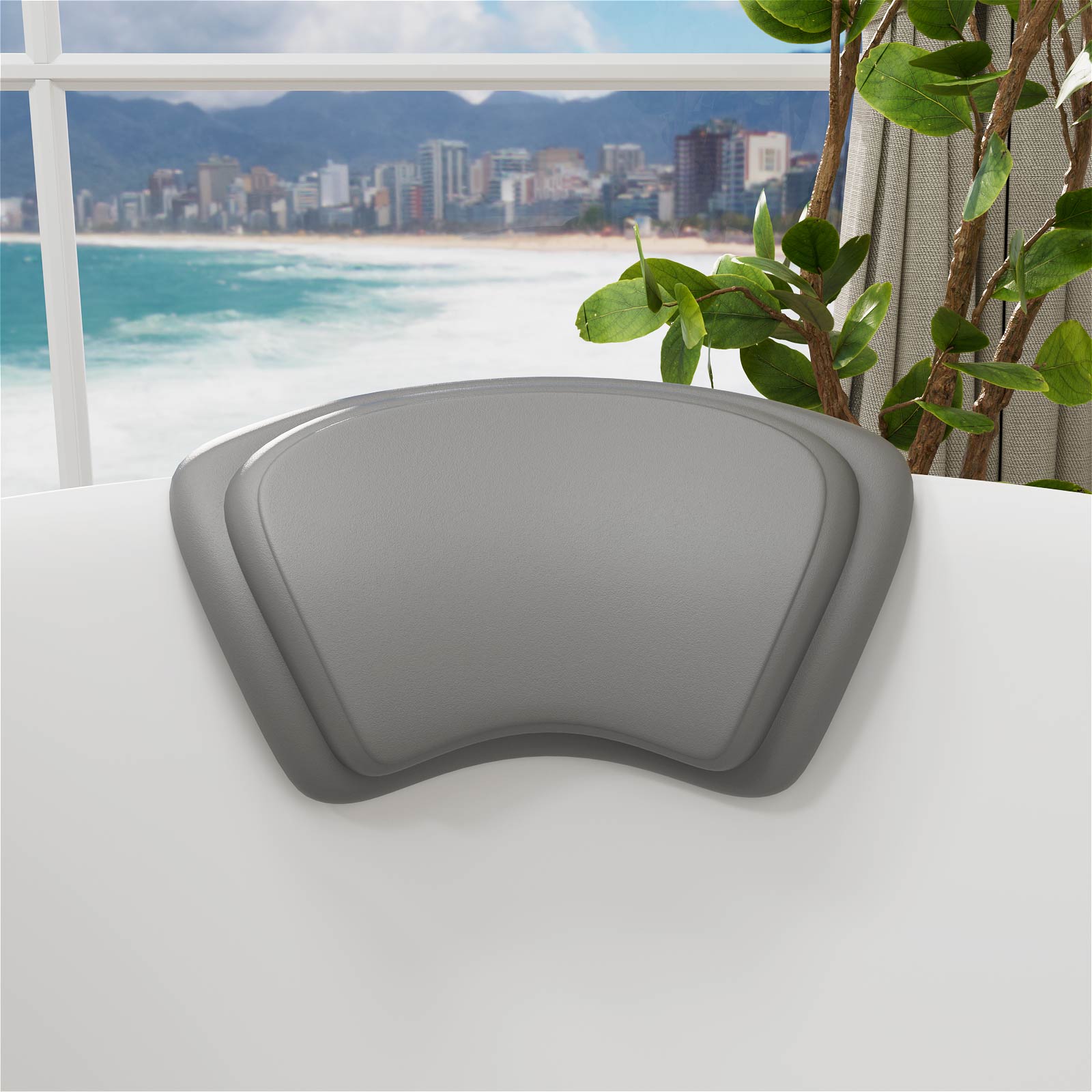 ergonomic gray bath pillow for bathtub relaxation and comfort