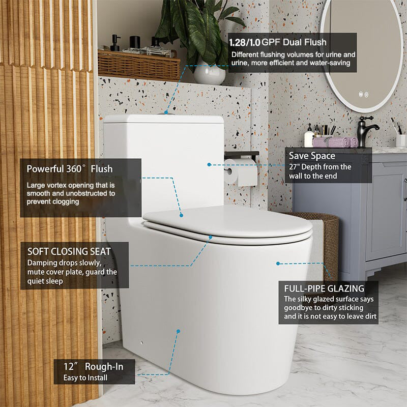 features of Modern Small One-Piece Floor Mount Toilet