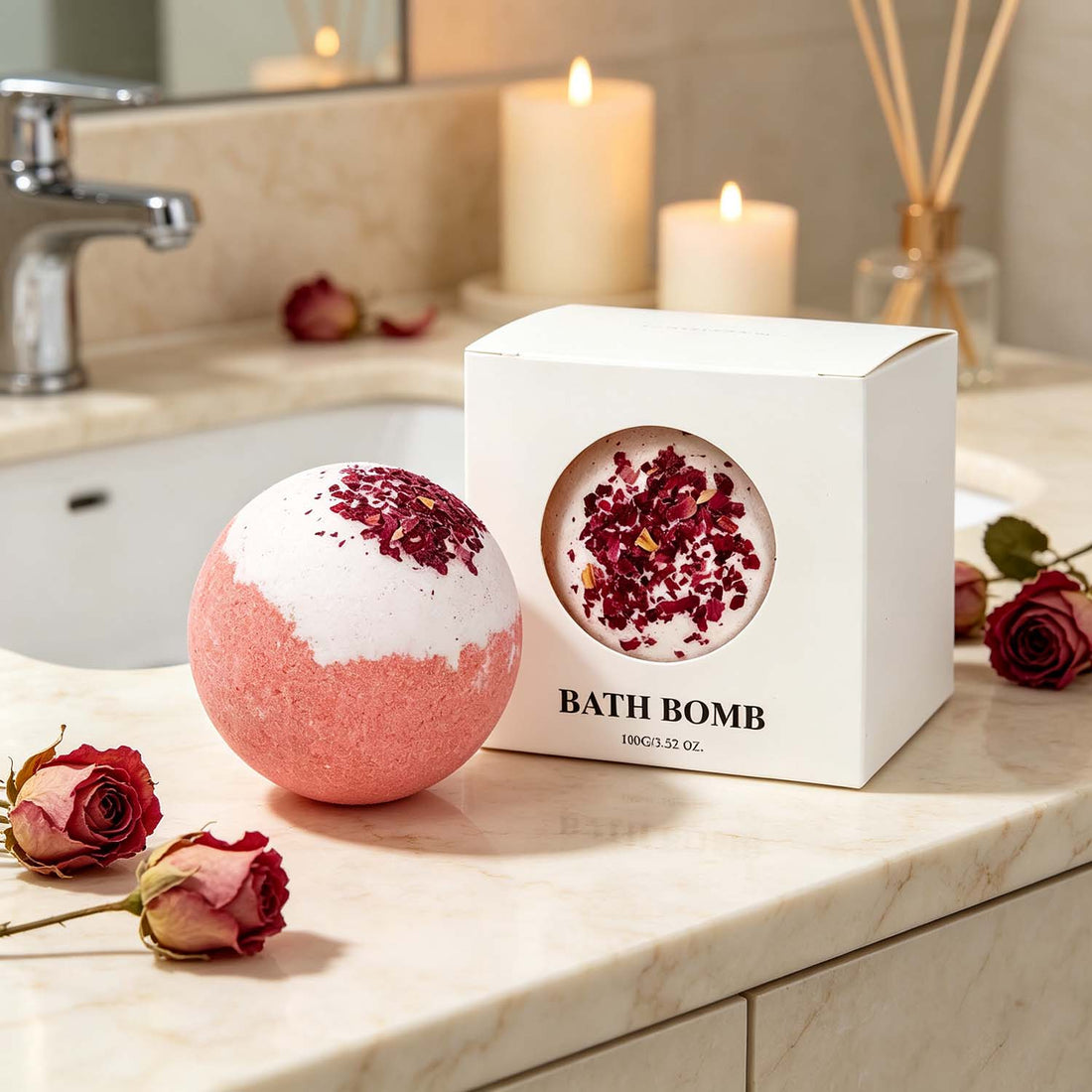 Rose Scented Bath Bombs Gift Set USA, Natural Spa Bath Bombs for self care(Set of 4)