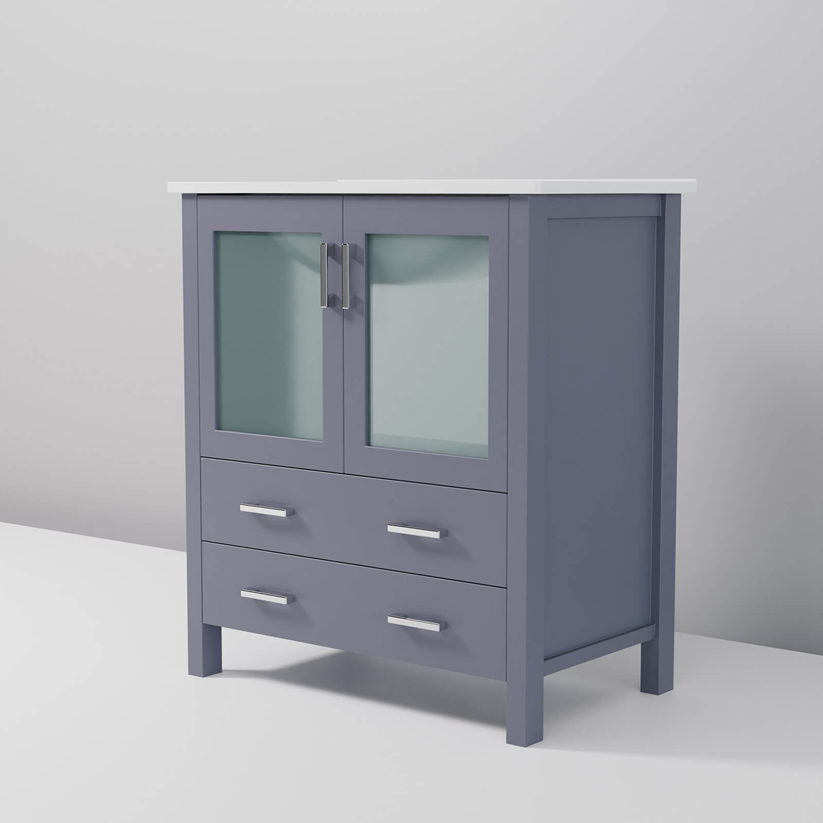 freestanding 30 inch vanity with frosted glass door