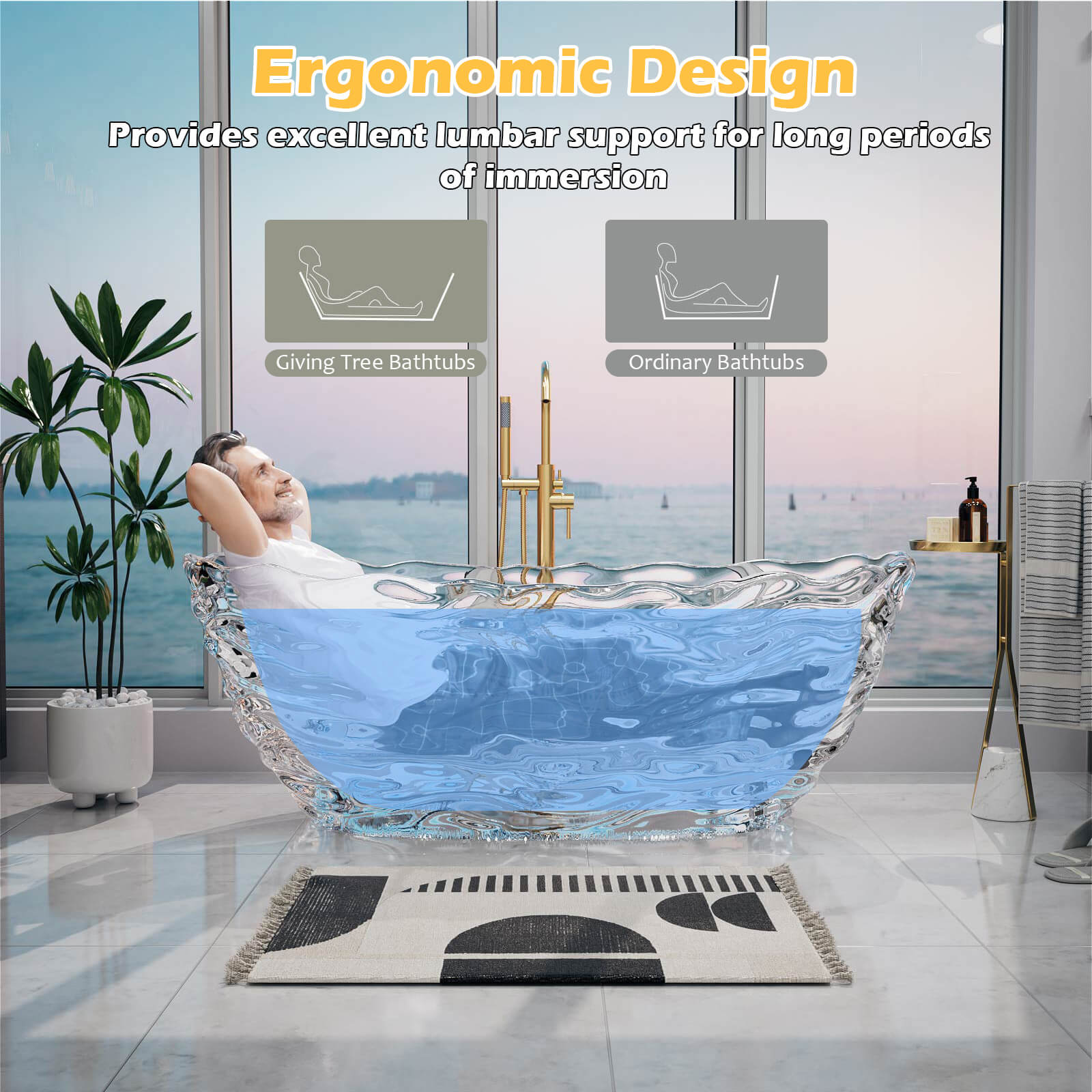 freestanding bathtub with fluid wave design