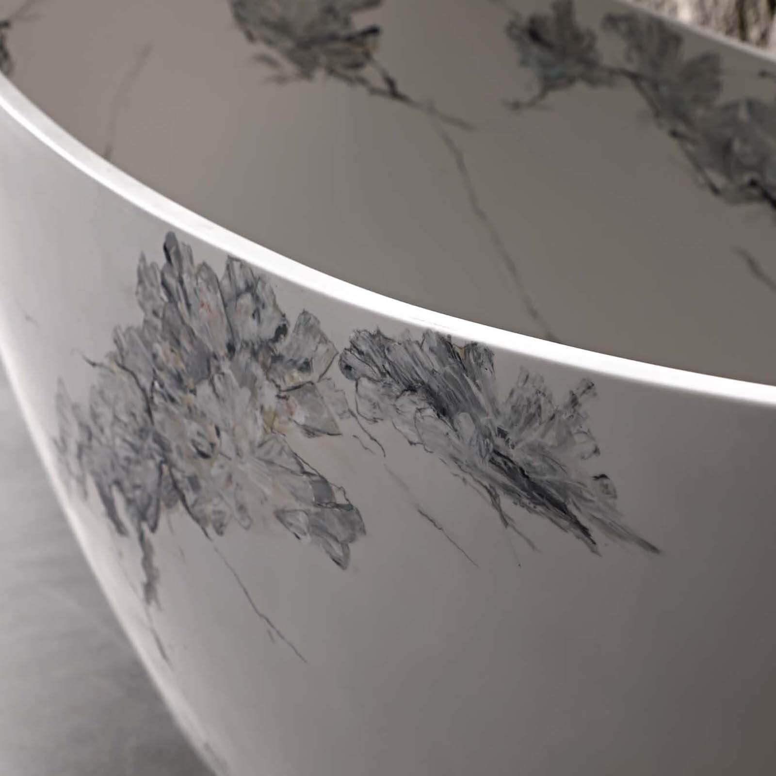 freestanding bathtub with oriental ink art pattern