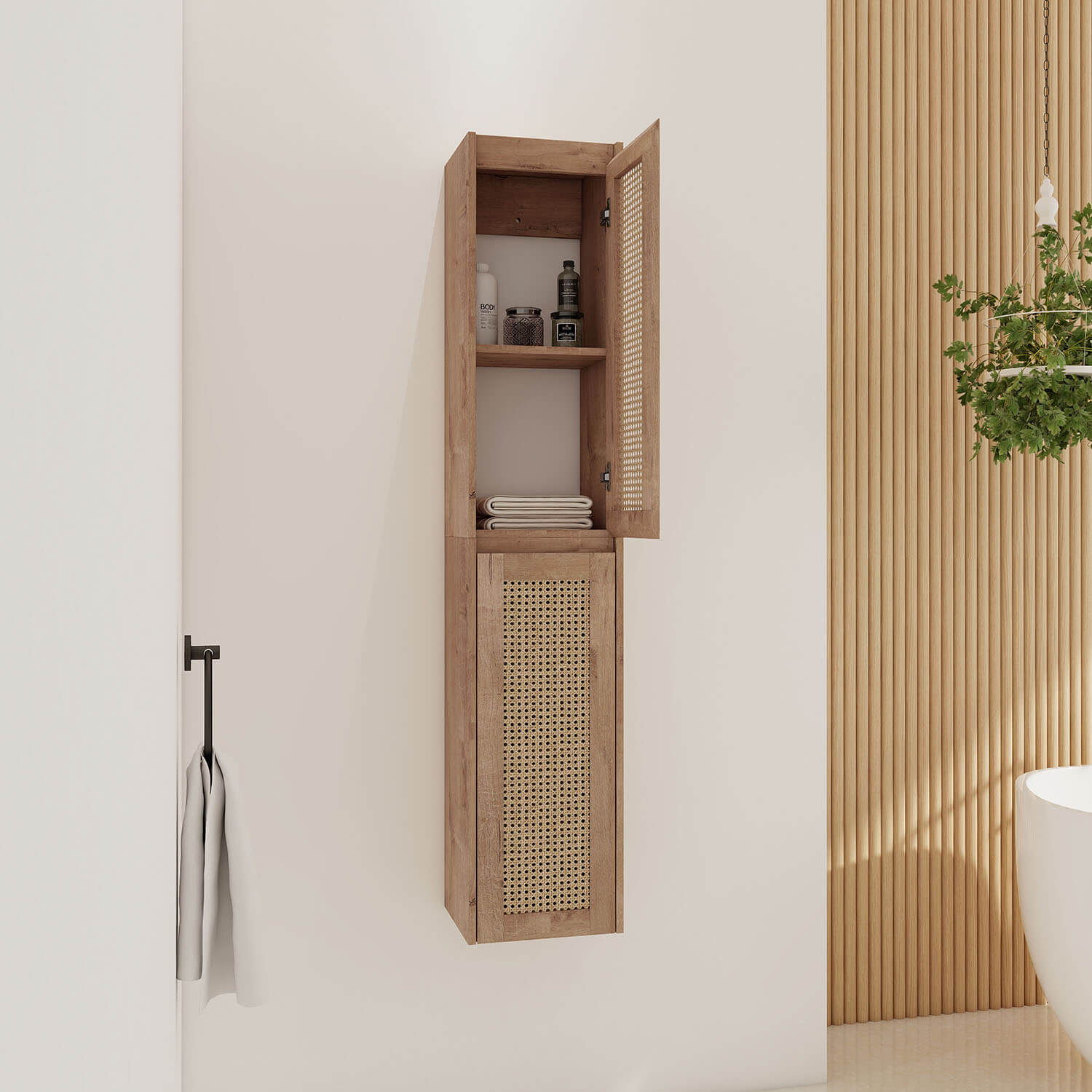 front view of 24 inch White Oak Bathroom Wall Cabinet