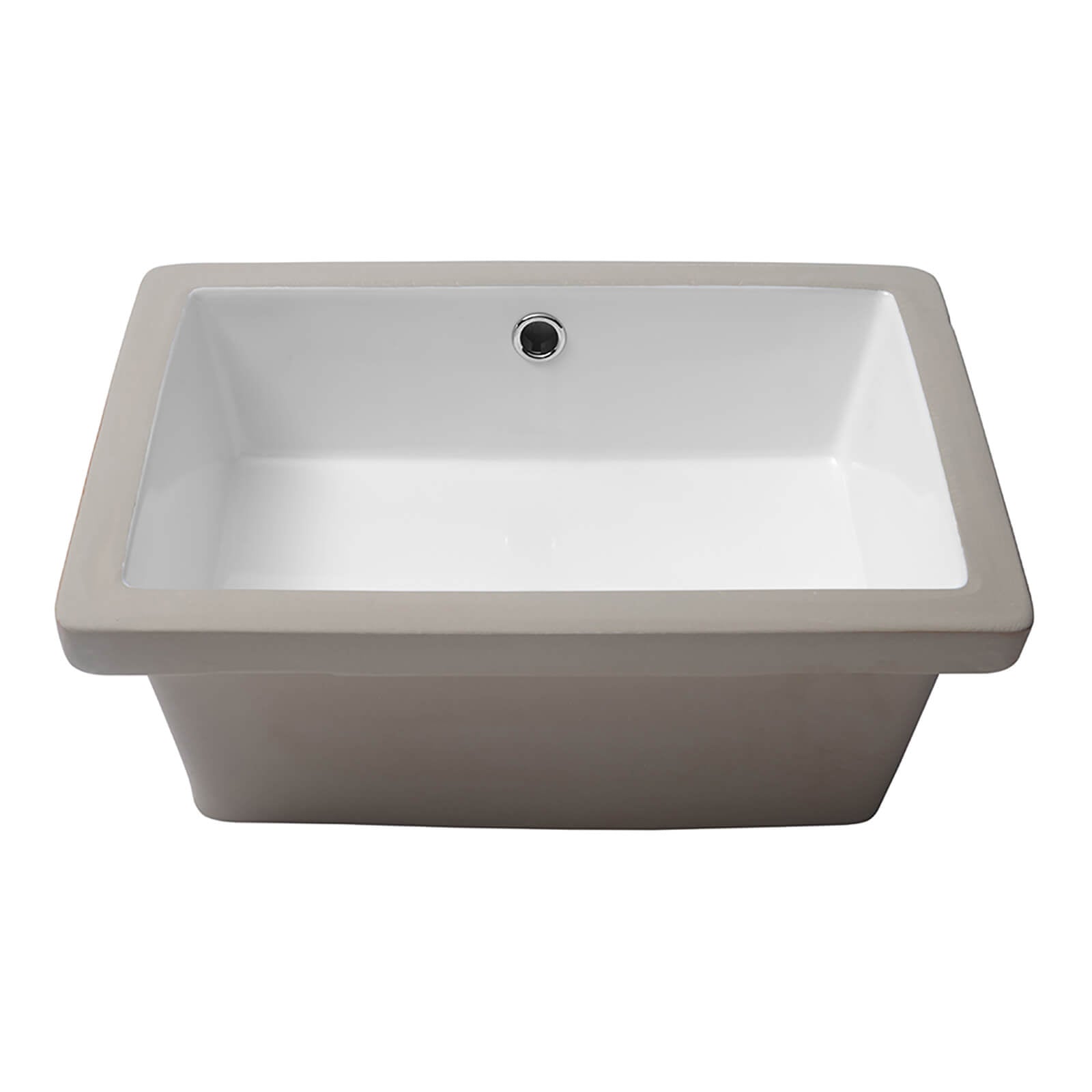 glossy white bathroom sink with seamless countertop integration