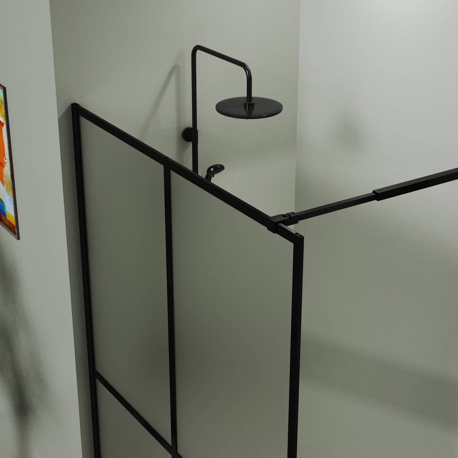 34" x 72" Fixed Shower Screen with Top Support Bar and Grid Design