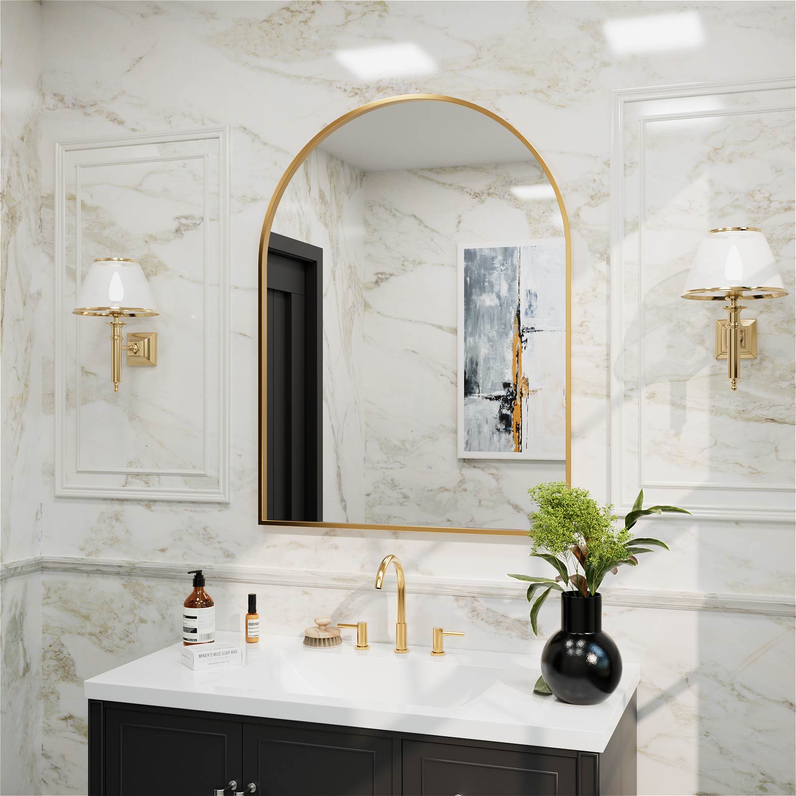 high definition glass mirror with gold trim
