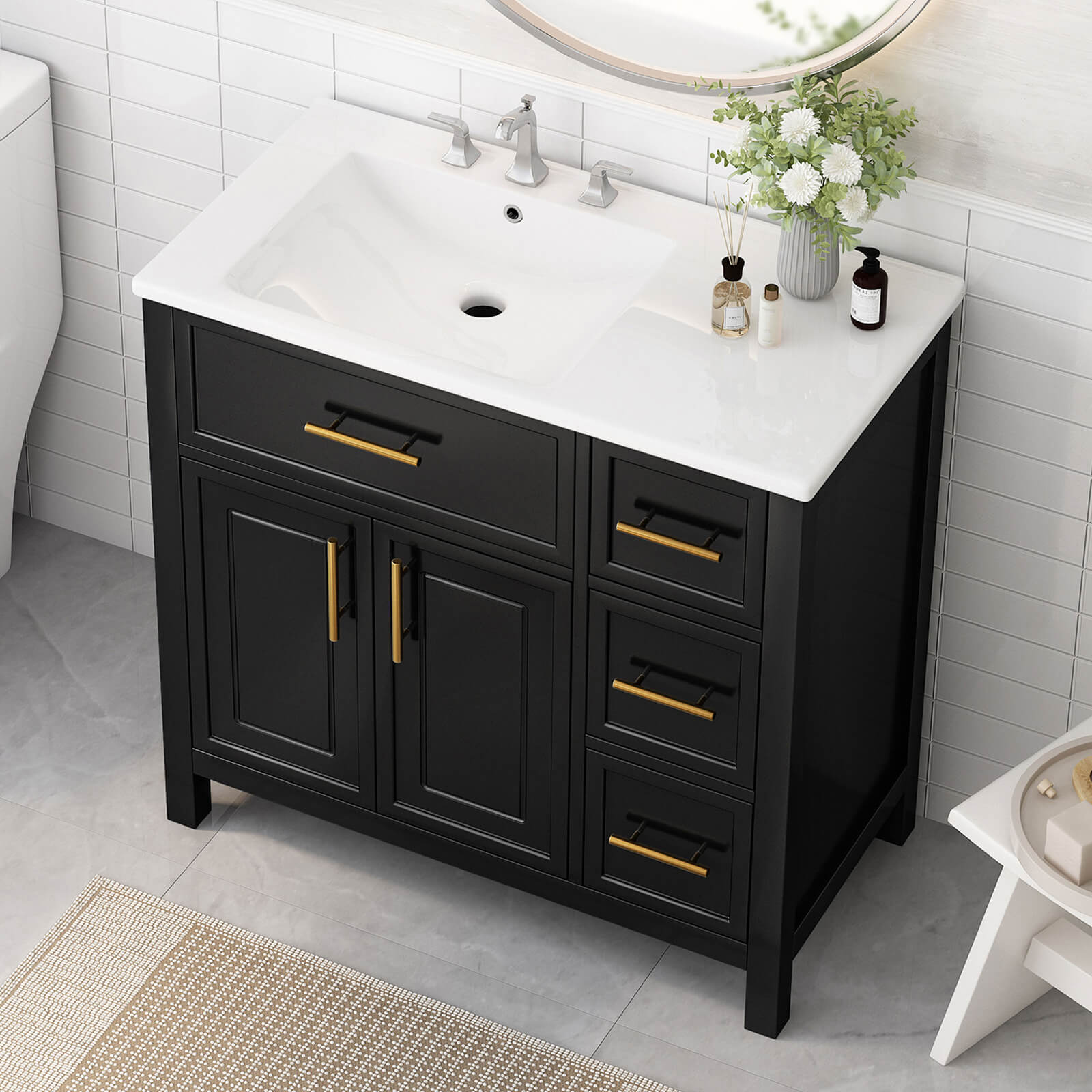 left offset sink black bathroom vanity cabinet