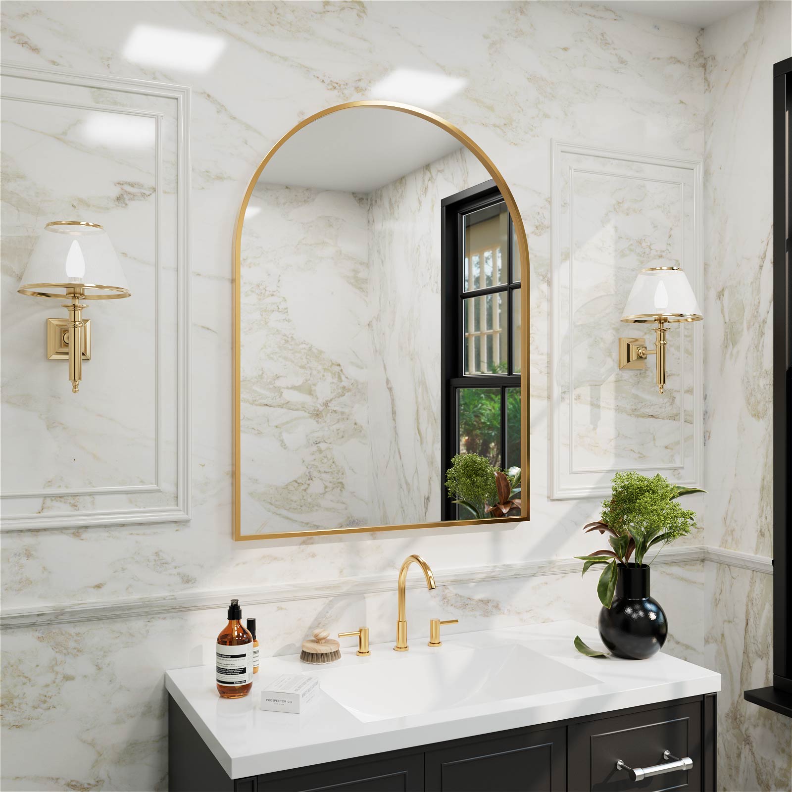 luxurious gold frame wall mirror close up
