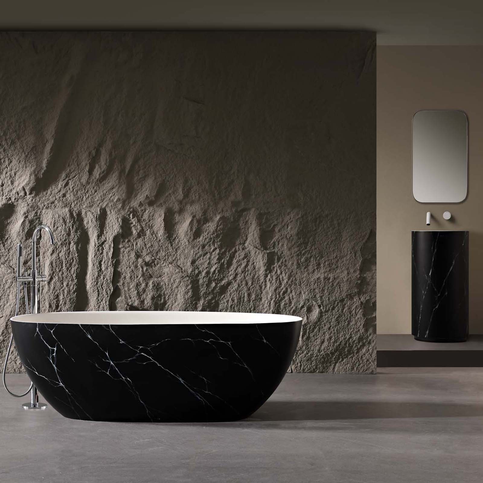 luxury black bathtub with marble inspired design for modern bathrooms