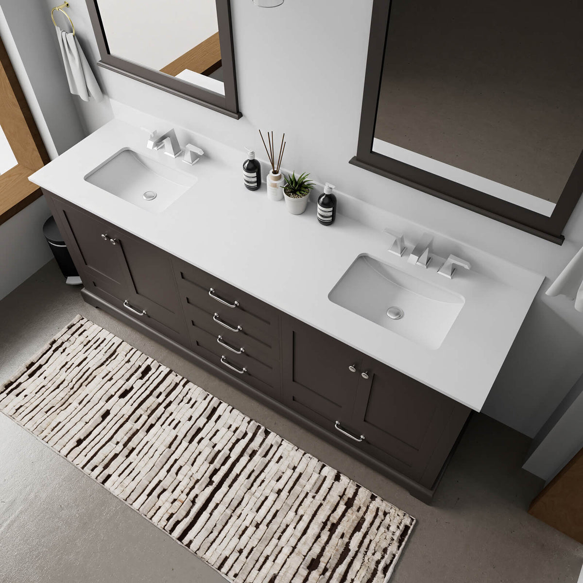 luxury master bathroom vanity with white quartz top