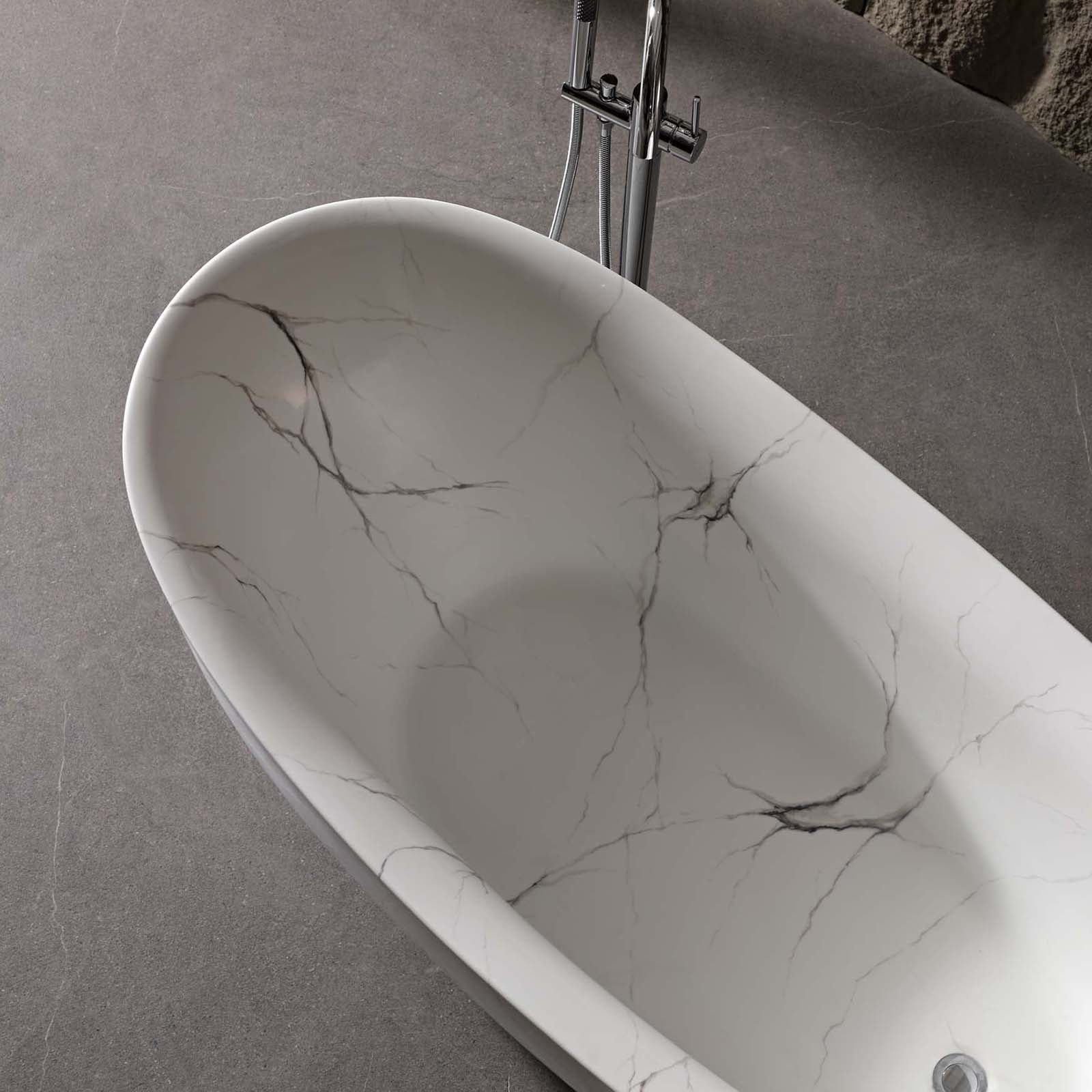 67" Marble Finish Slipper Bathtub with Adjustable Overflow