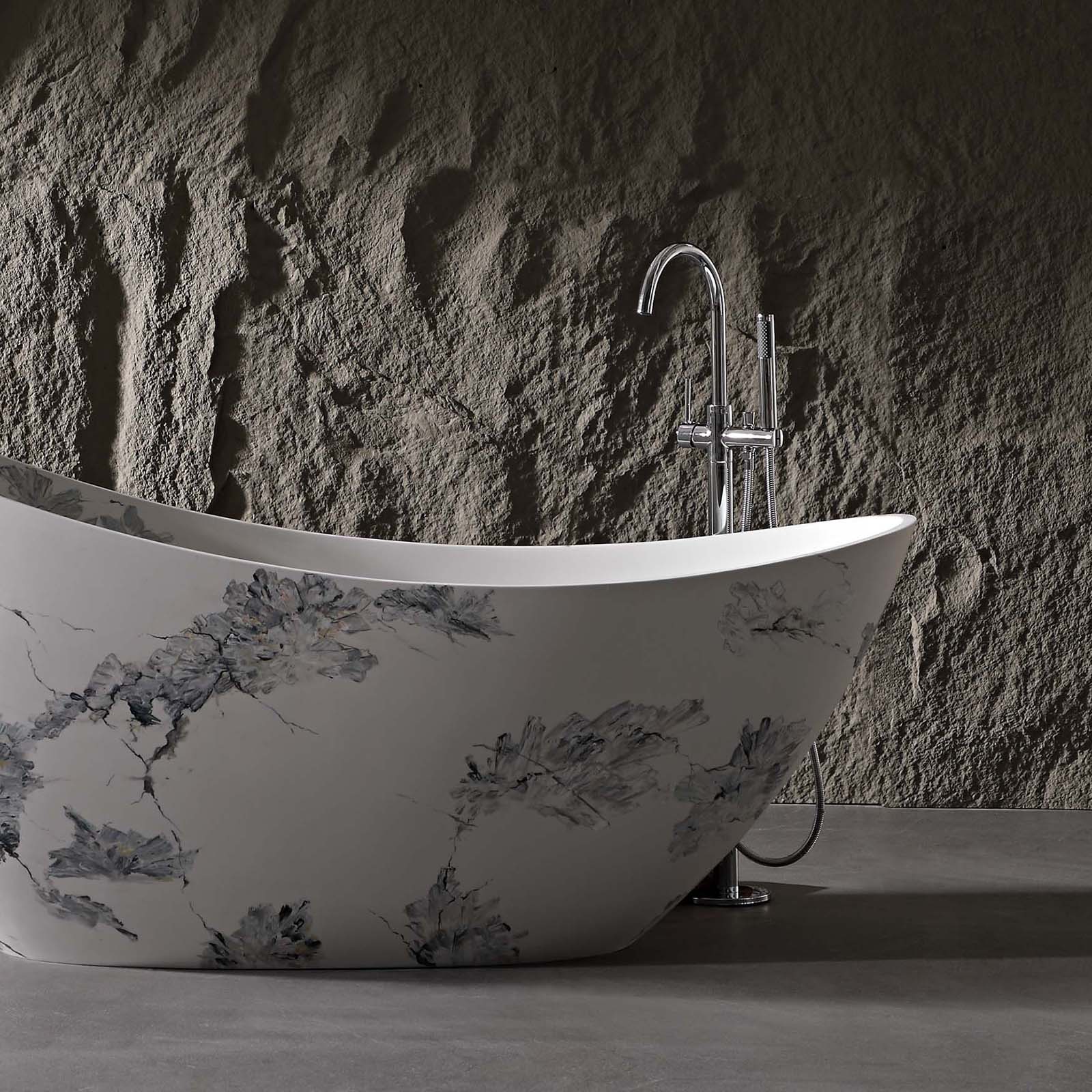 luxury slipper bathtub with hand painted floral finish