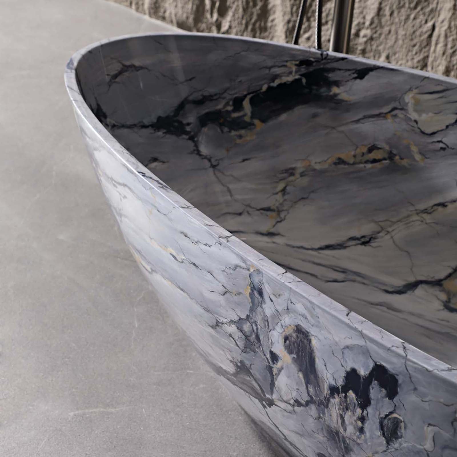 luxury soaking bathtub with marble look design