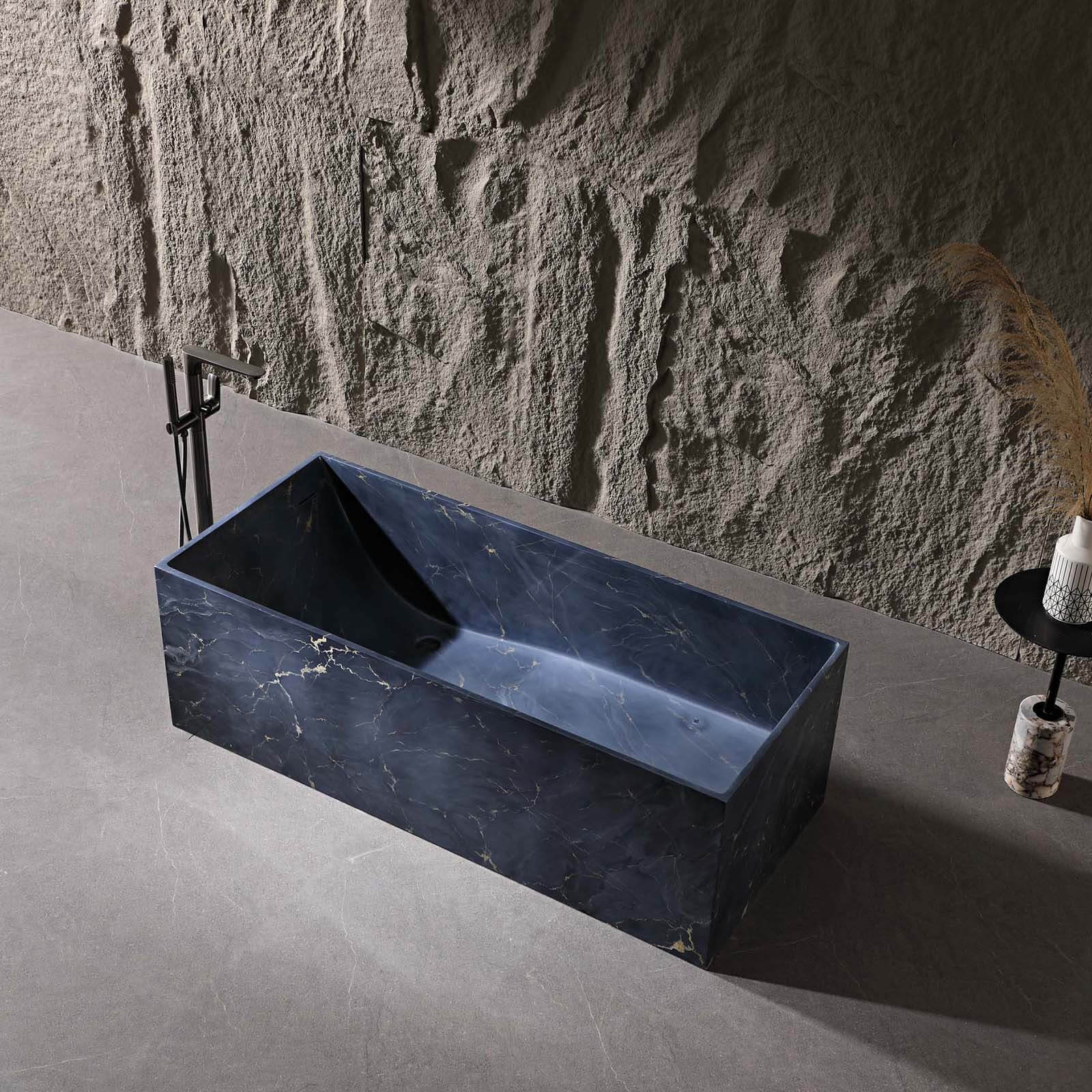 luxury solid surface freestanding tub in deep blue marble finish