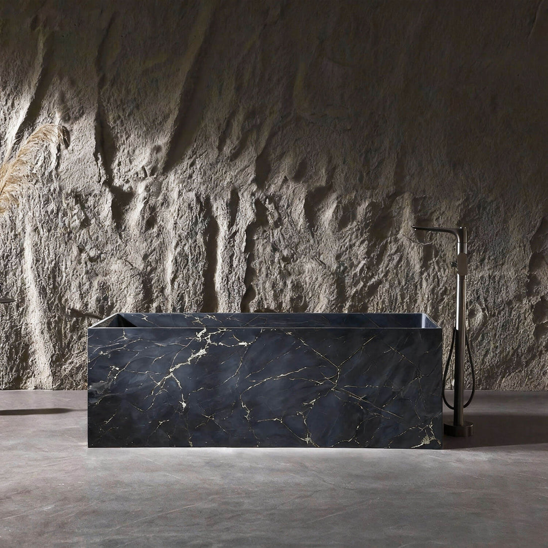 luxury solid surface freestanding tub in deep blue marble finish