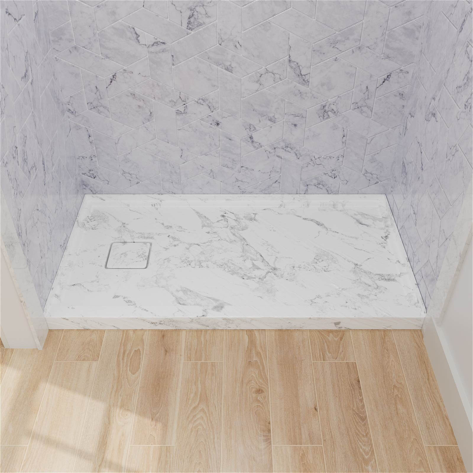 marble pattern alcove shower pan 60x32 inch with left drain