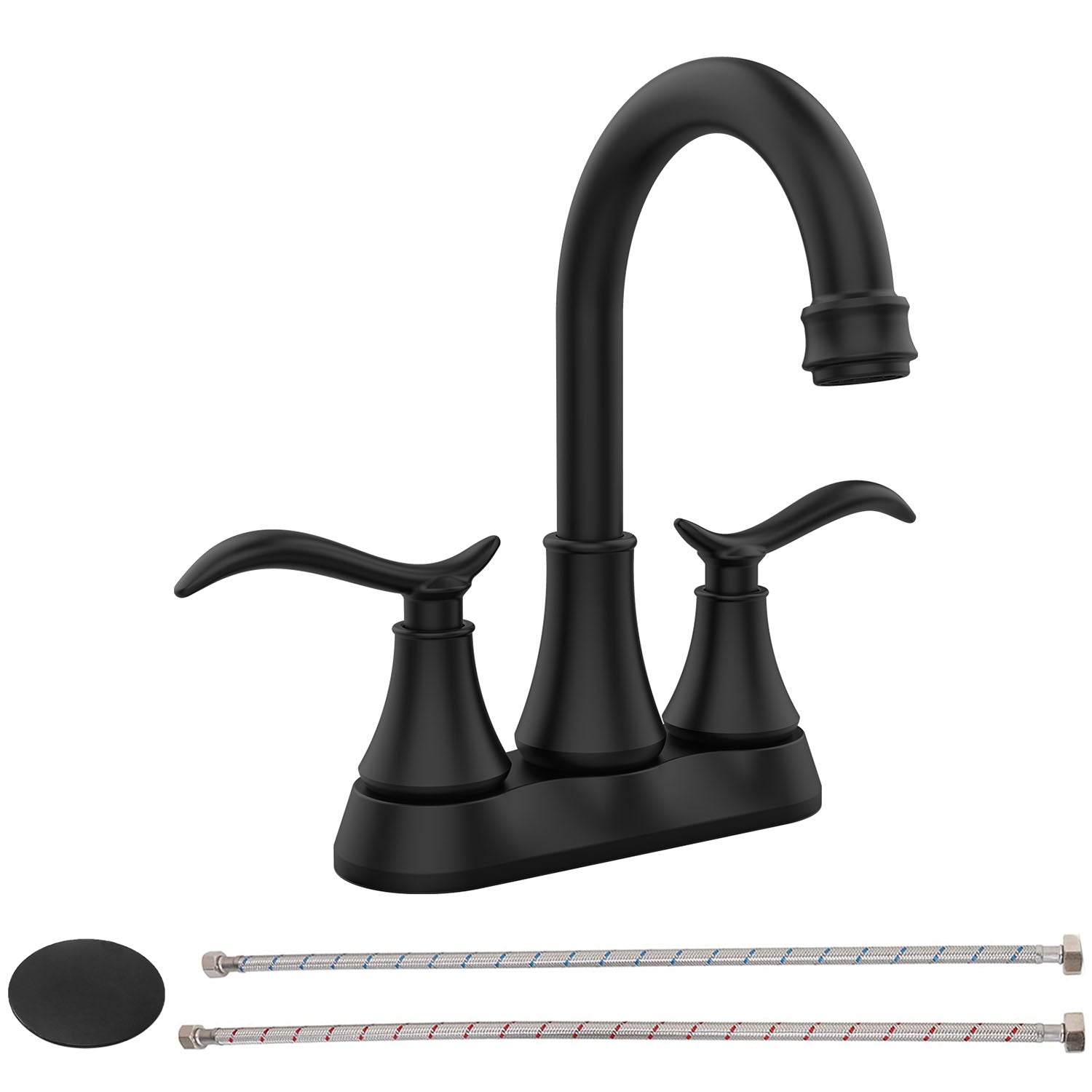matte black Bathroom Vanity Sink Faucet with pop-up drain and hoses