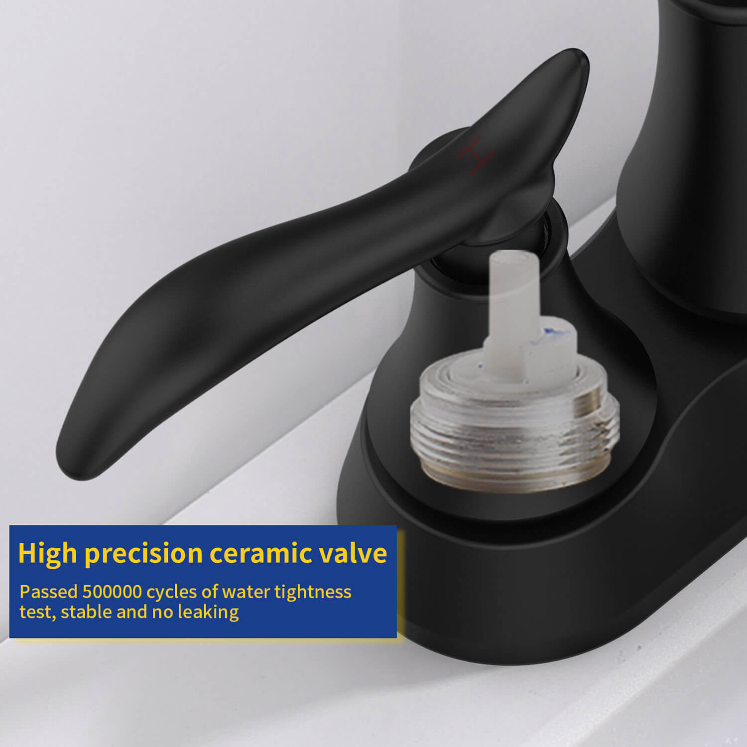 matte black bathroom sink faucet with high precision ceramic valve