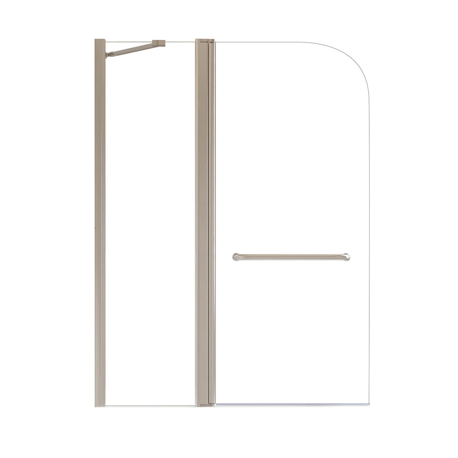 modern bathroom with brushed nickel framed pivot glass shower door