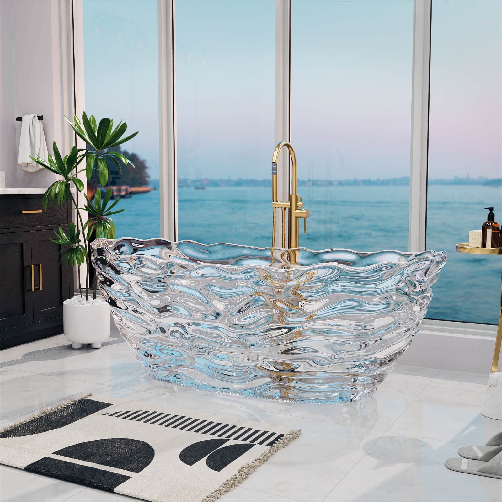 modern crystal bathtub with ripple texture