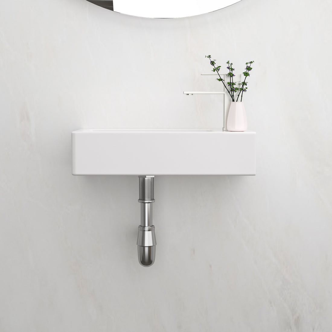 narrow ceramic sink perfect for tight utility bathroom spaces